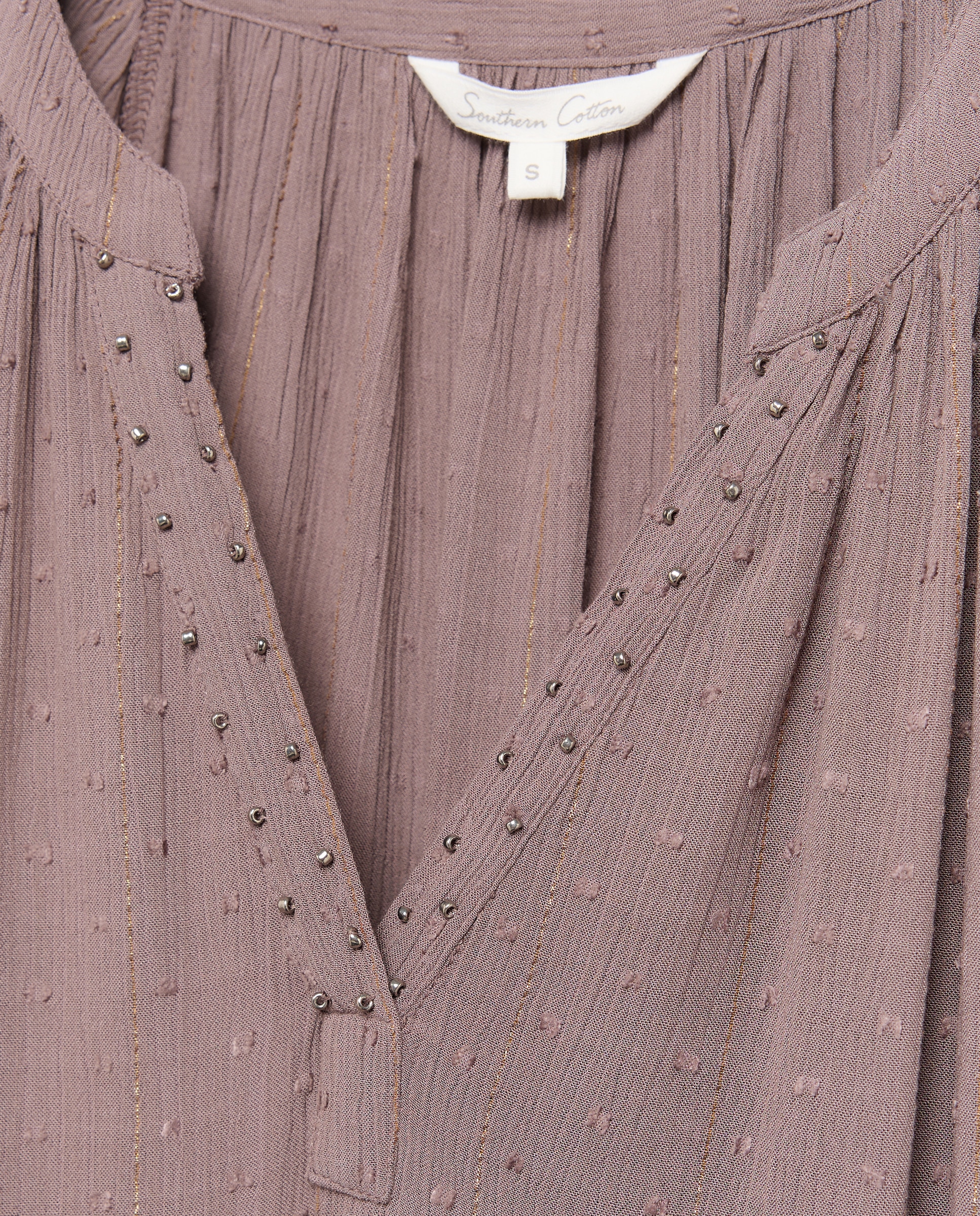 Vestido Midi Liso com Plumeti e Fio Metalizado Vison Claro-6