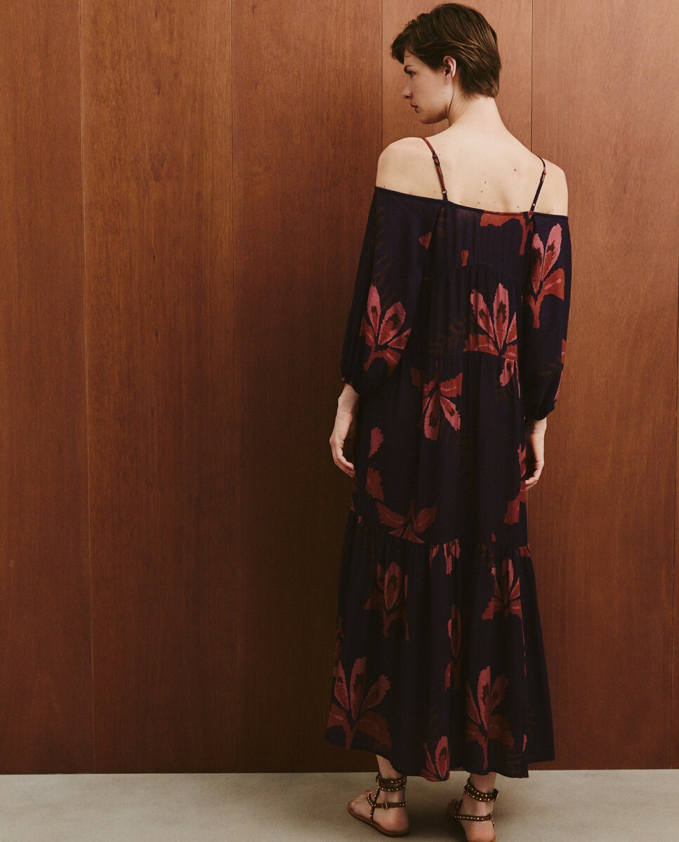 Vestido de Estampado Floral Grande com Pérolas Rosa-3