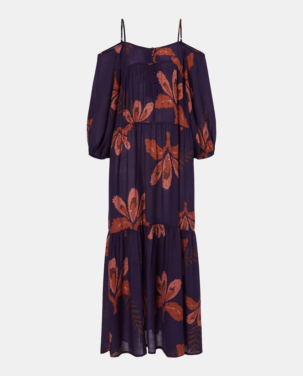 Vestido de Estampado Floral Grande com Pérolas Rosa-4