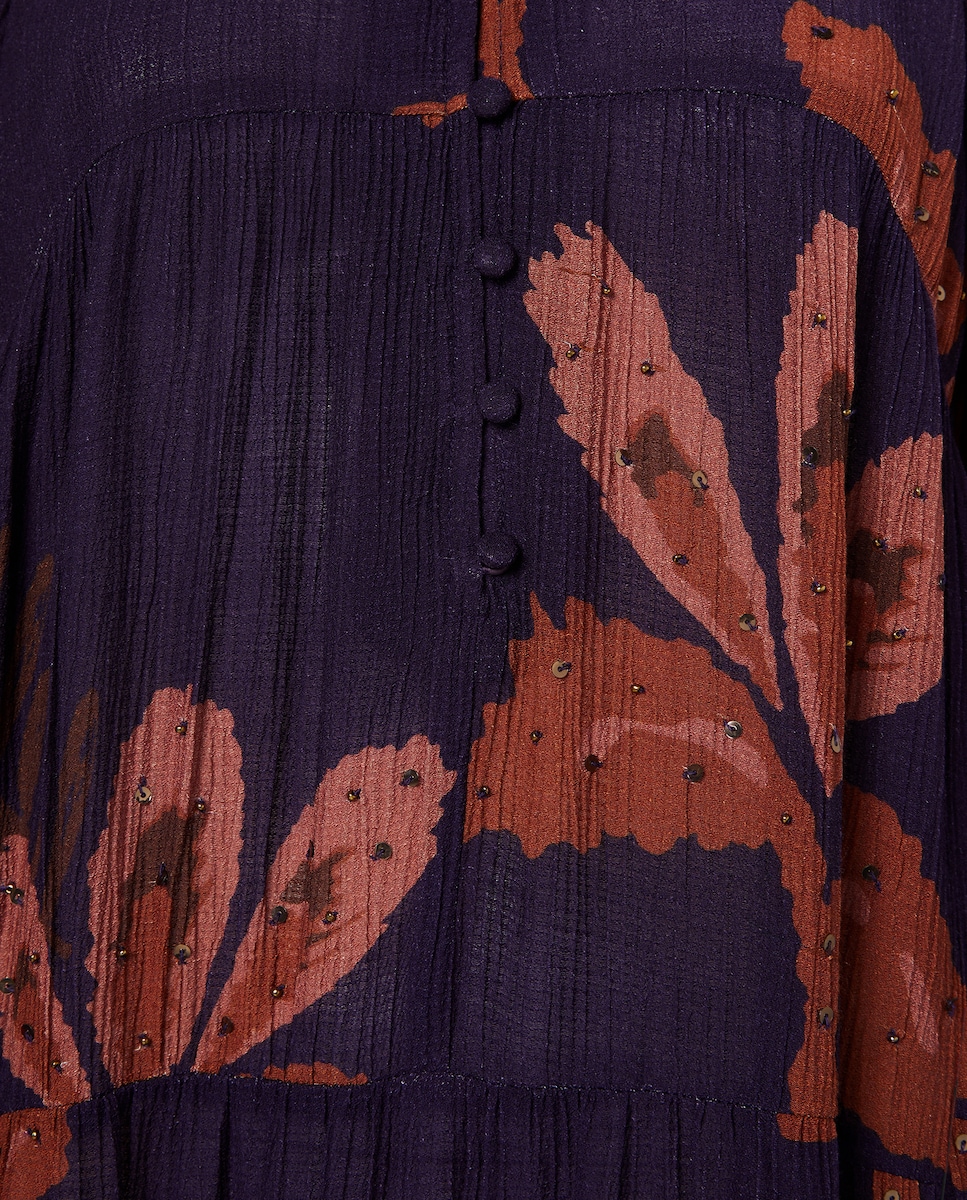 Vestido de Estampado Floral Grande com Pérolas Rosa-5