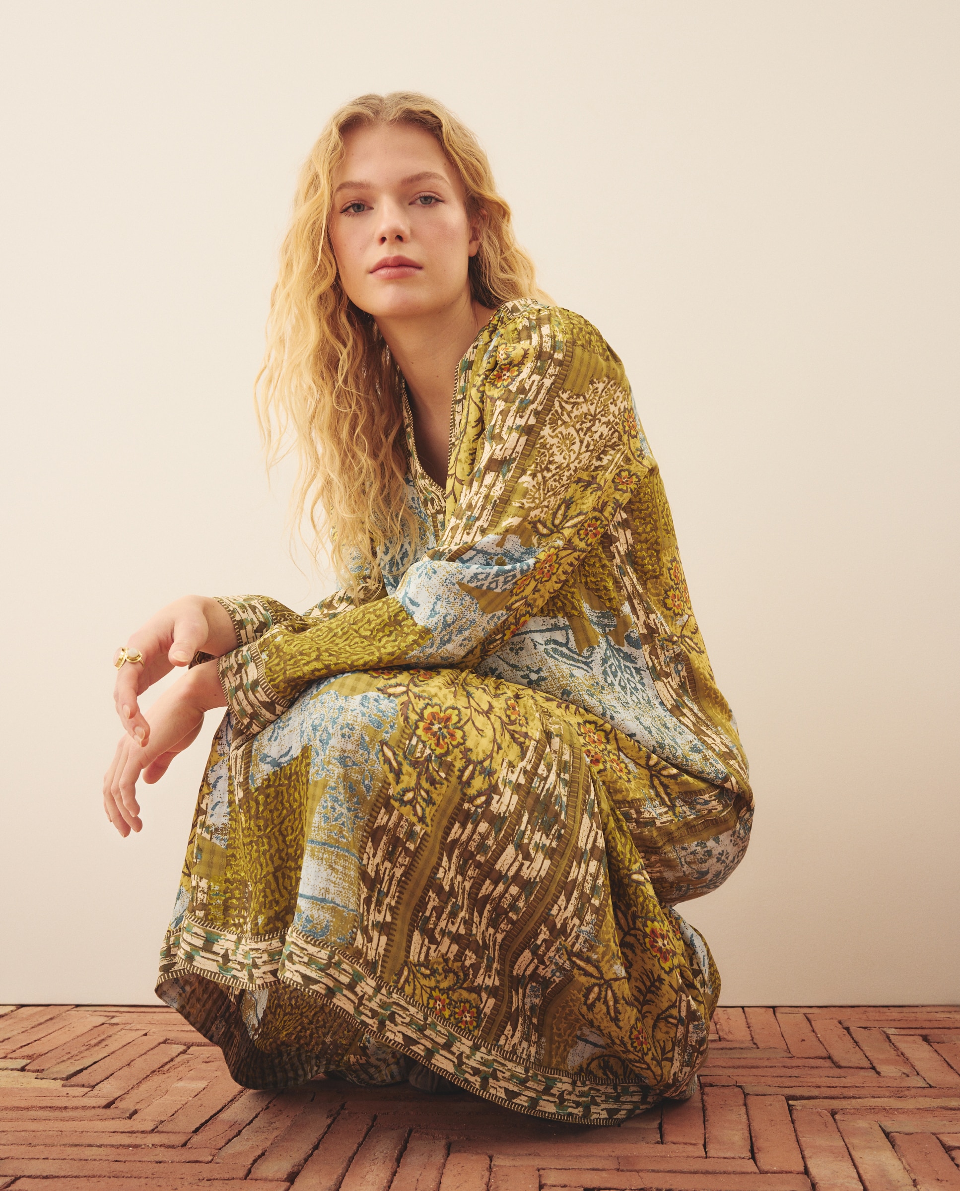 Vestido Midi com Manga 3/4 e Estampado Verde-2