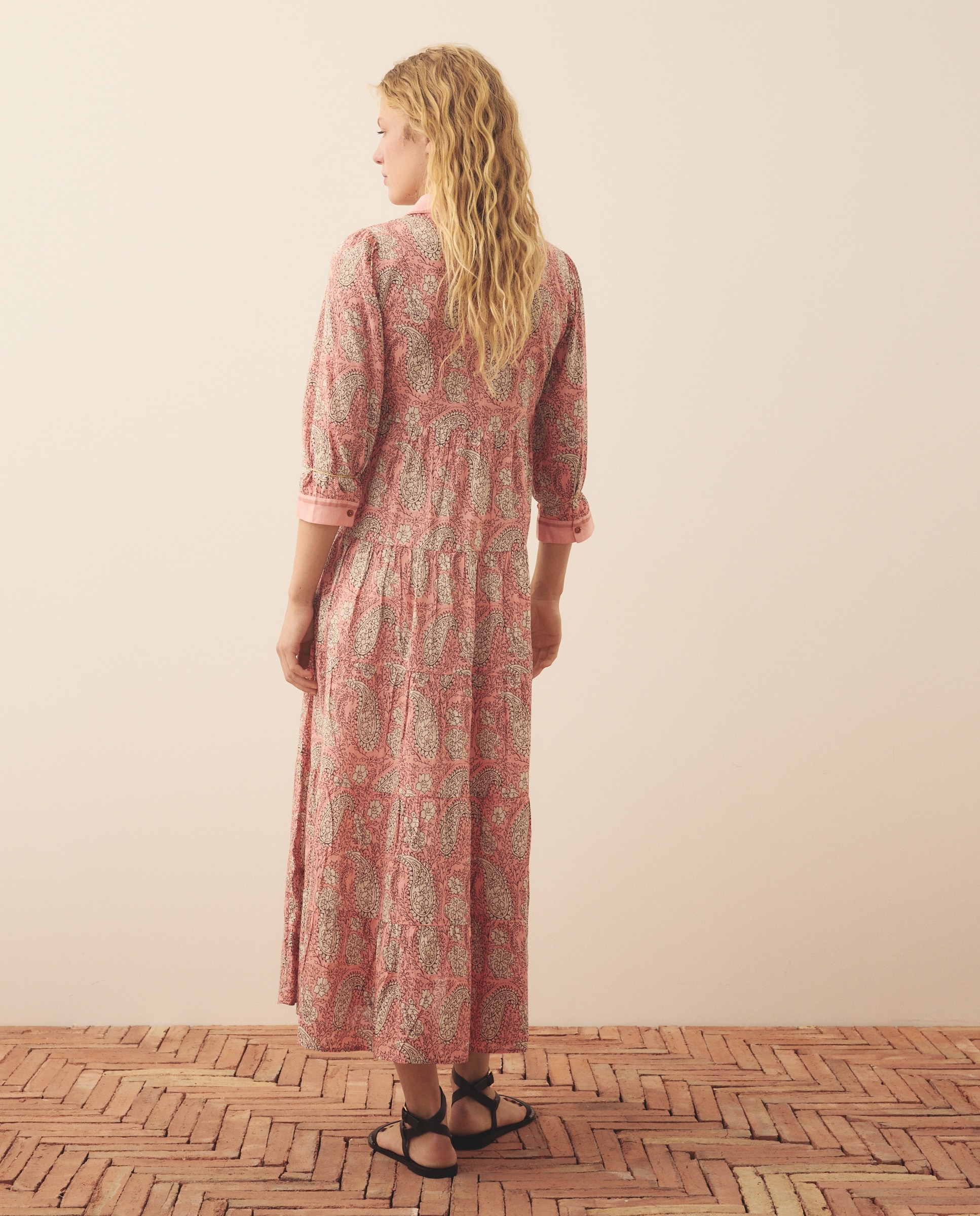 Vestido camisero con estampado - Southern Cotton - Blanco Rosa-2