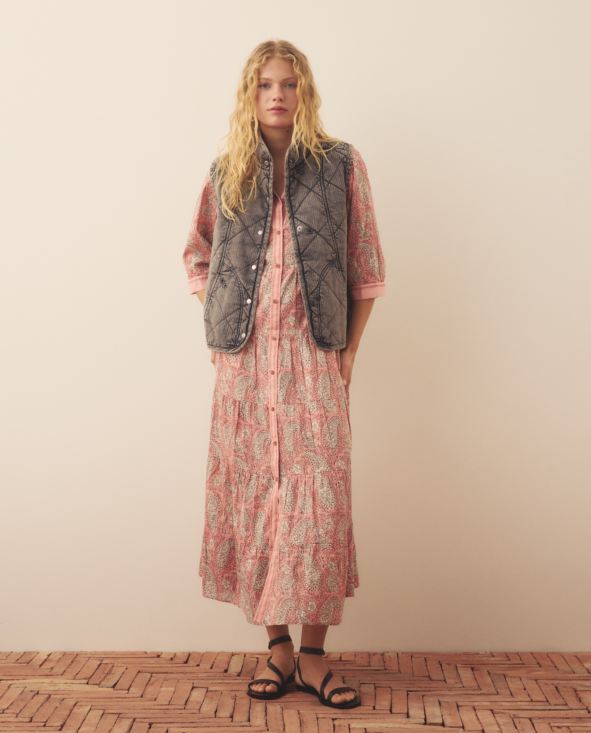 Vestido camisero con estampado - Southern Cotton - Blanco Rosa-3