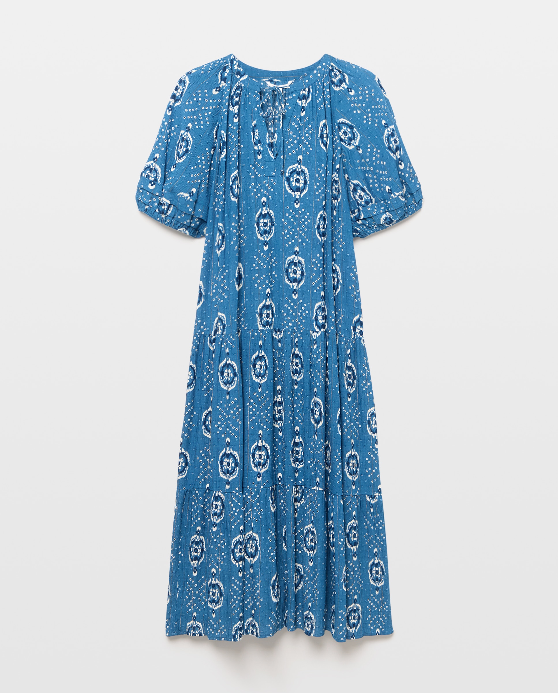 Imagen 4 de Vestido estampado de manga farol abierto - Southern Cotton - Azul Azul