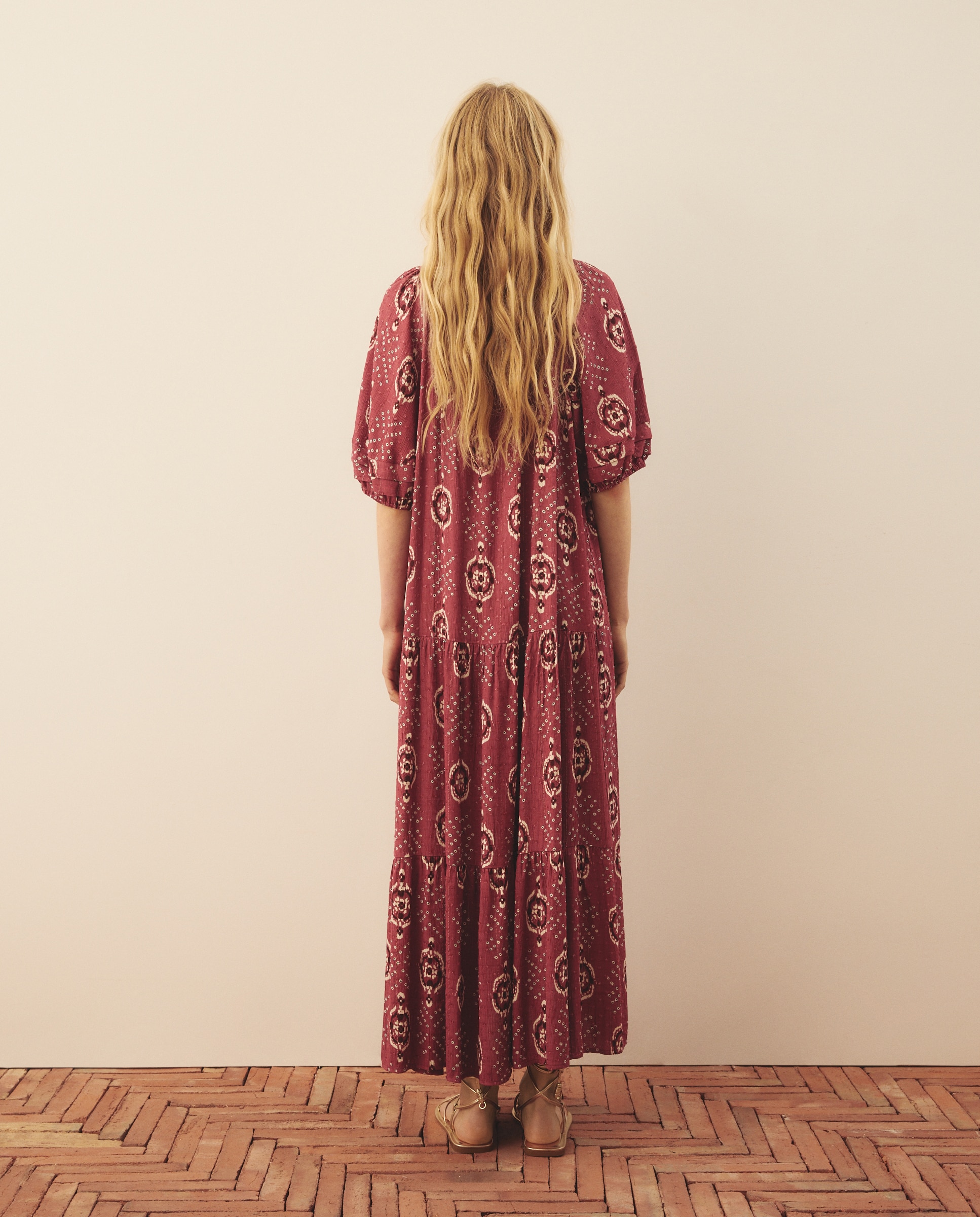 Imagen 3 de Vestido estampado de manga farol abierto - Southern Cotton - Rojo Rojo