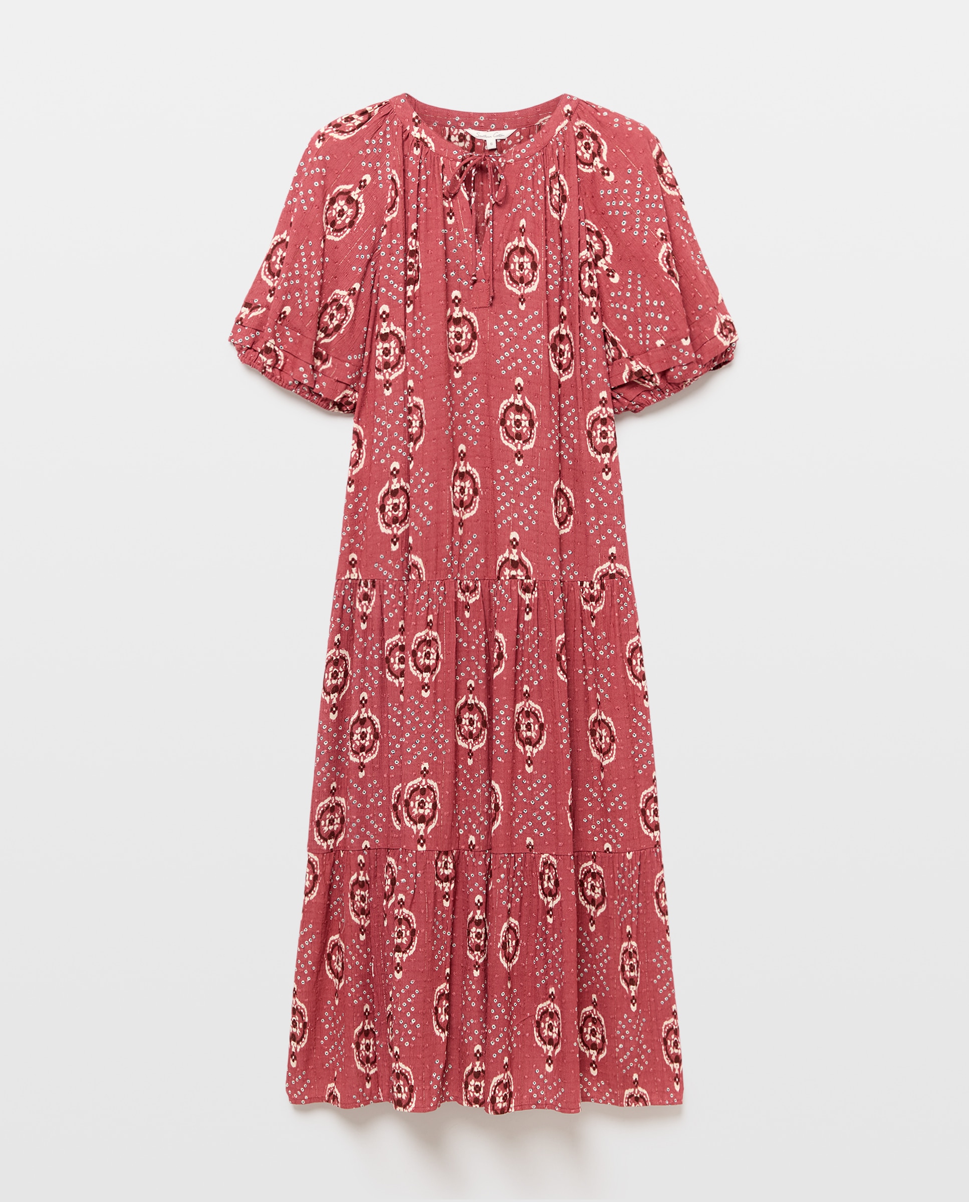 Imagen 4 de Vestido estampado de manga farol abierto - Southern Cotton - Rojo Rojo