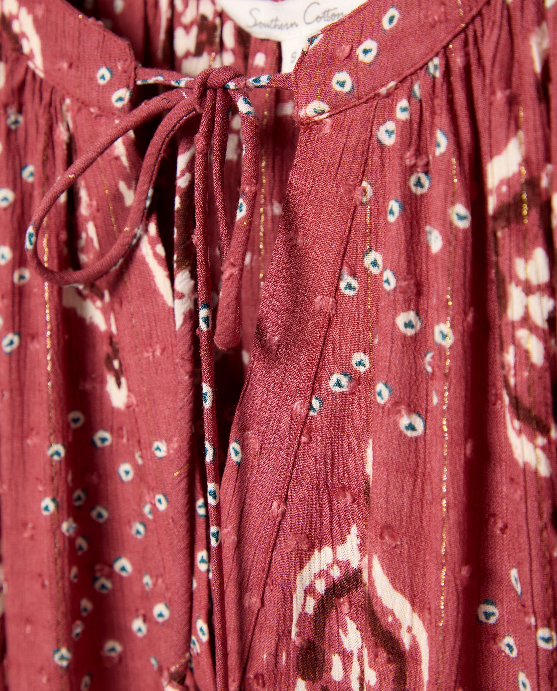 Imagen 5 de Vestido estampado de manga farol abierto - Southern Cotton - Rojo Rojo