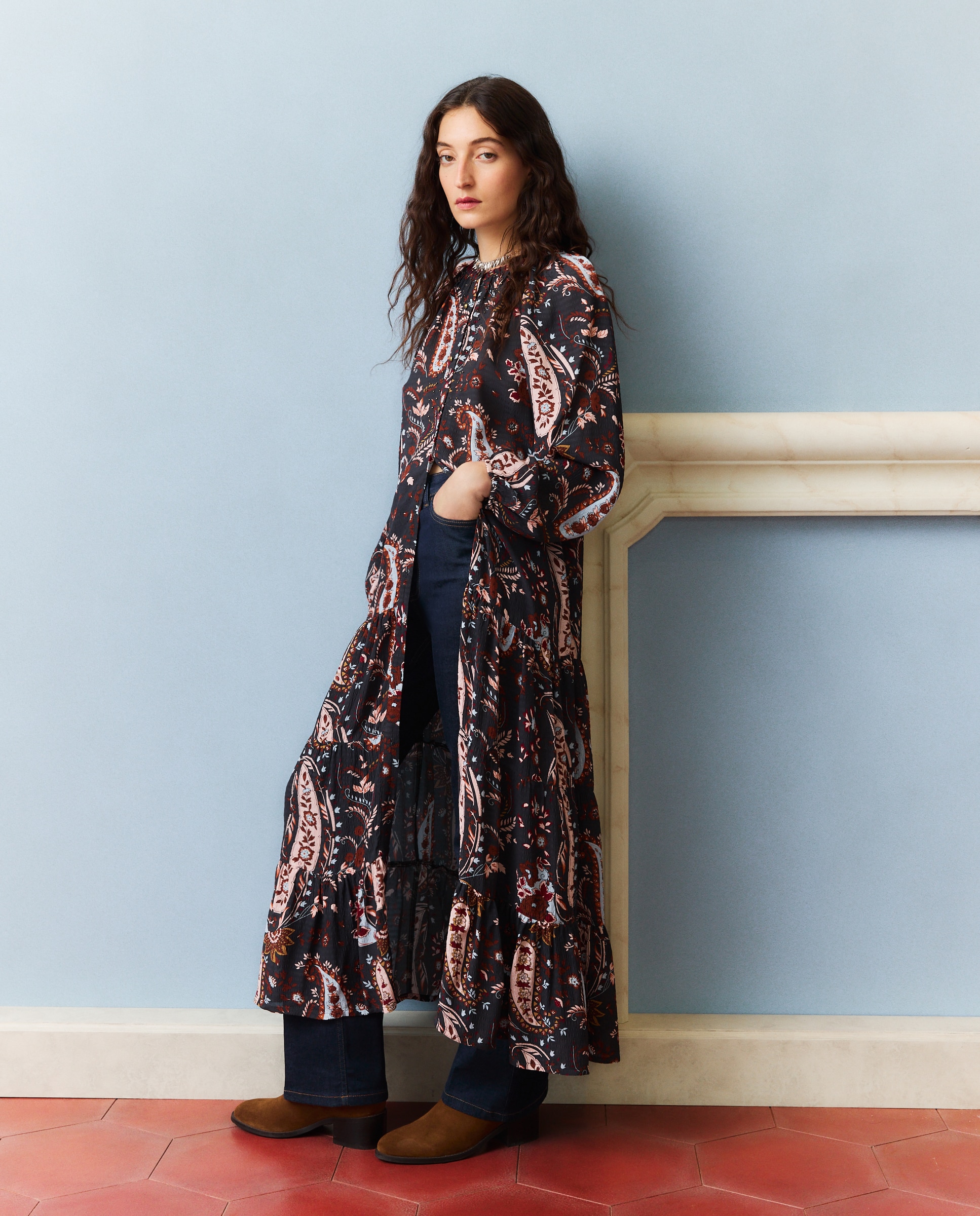 Vestido com Estampado de Caxemiras Cinzento-2