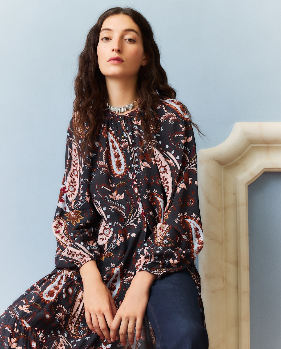 Imagen 1 de Vestido estampado cachemires Gris