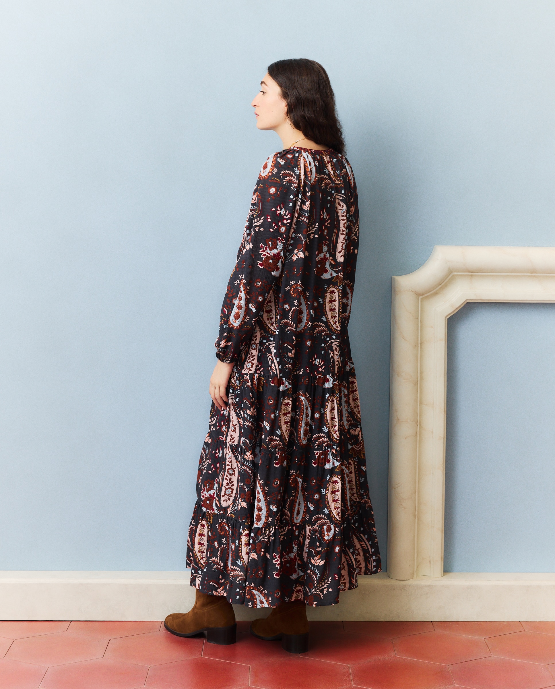 Vestido com Estampado de Caxemiras Cinzento-3