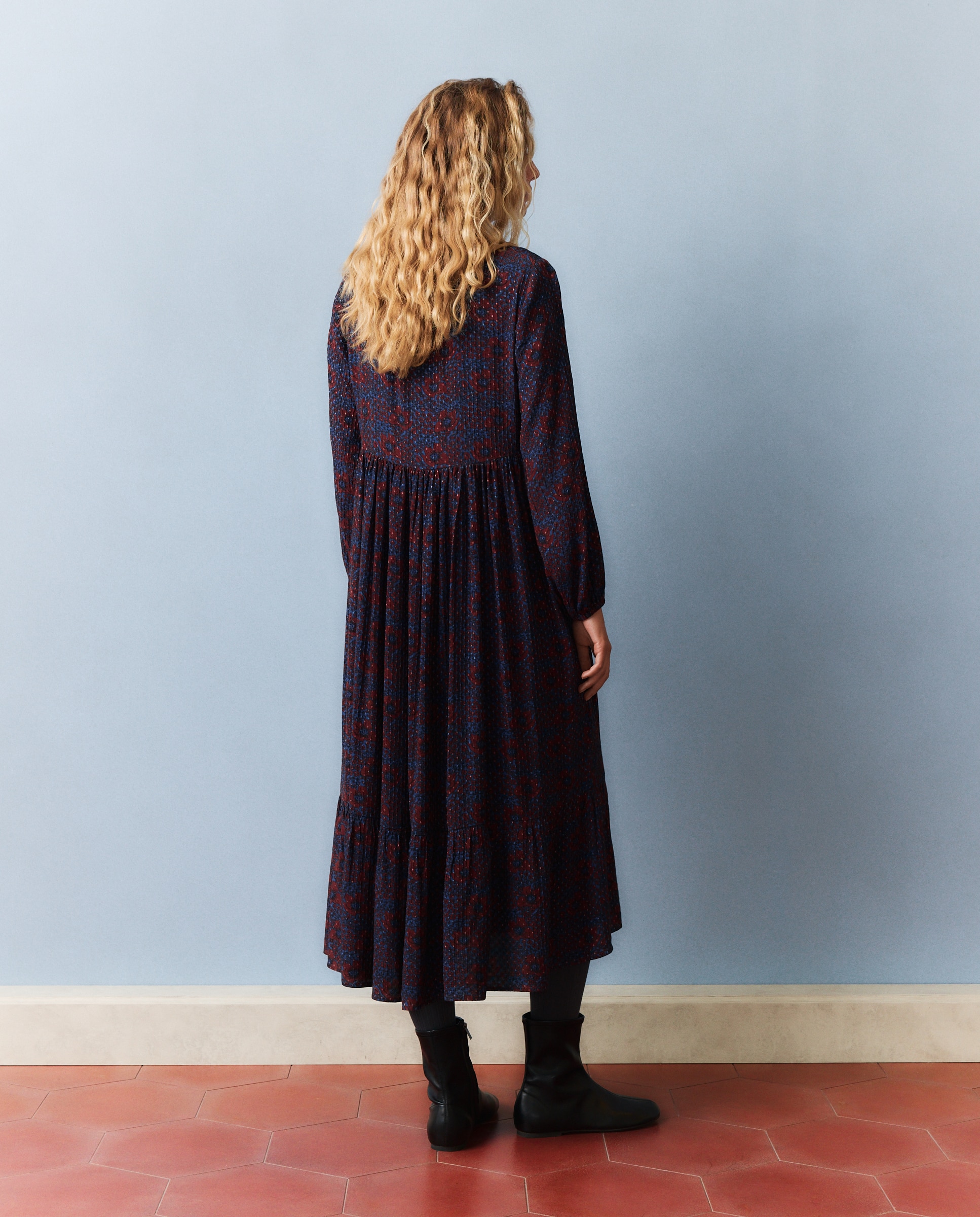 Vestido midi de manga larga - Southern Cotton - Negro Negro-3