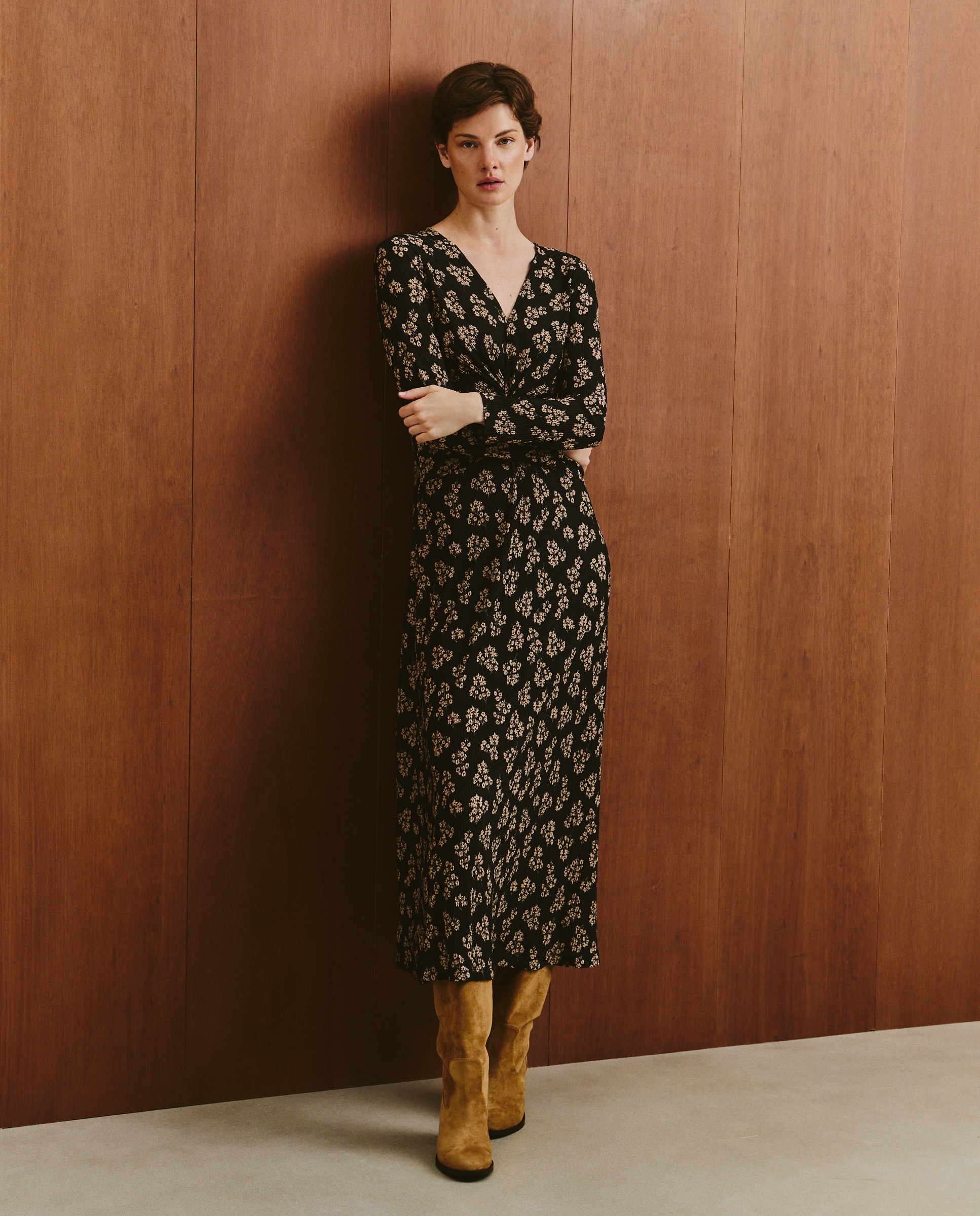 Vestido de Malha Estampado Preto-1