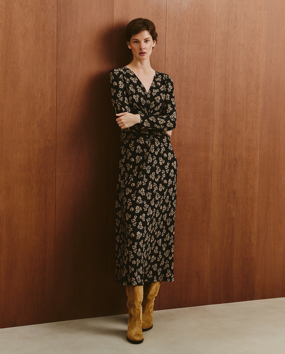 Vestido de Malha Estampado Preto-1