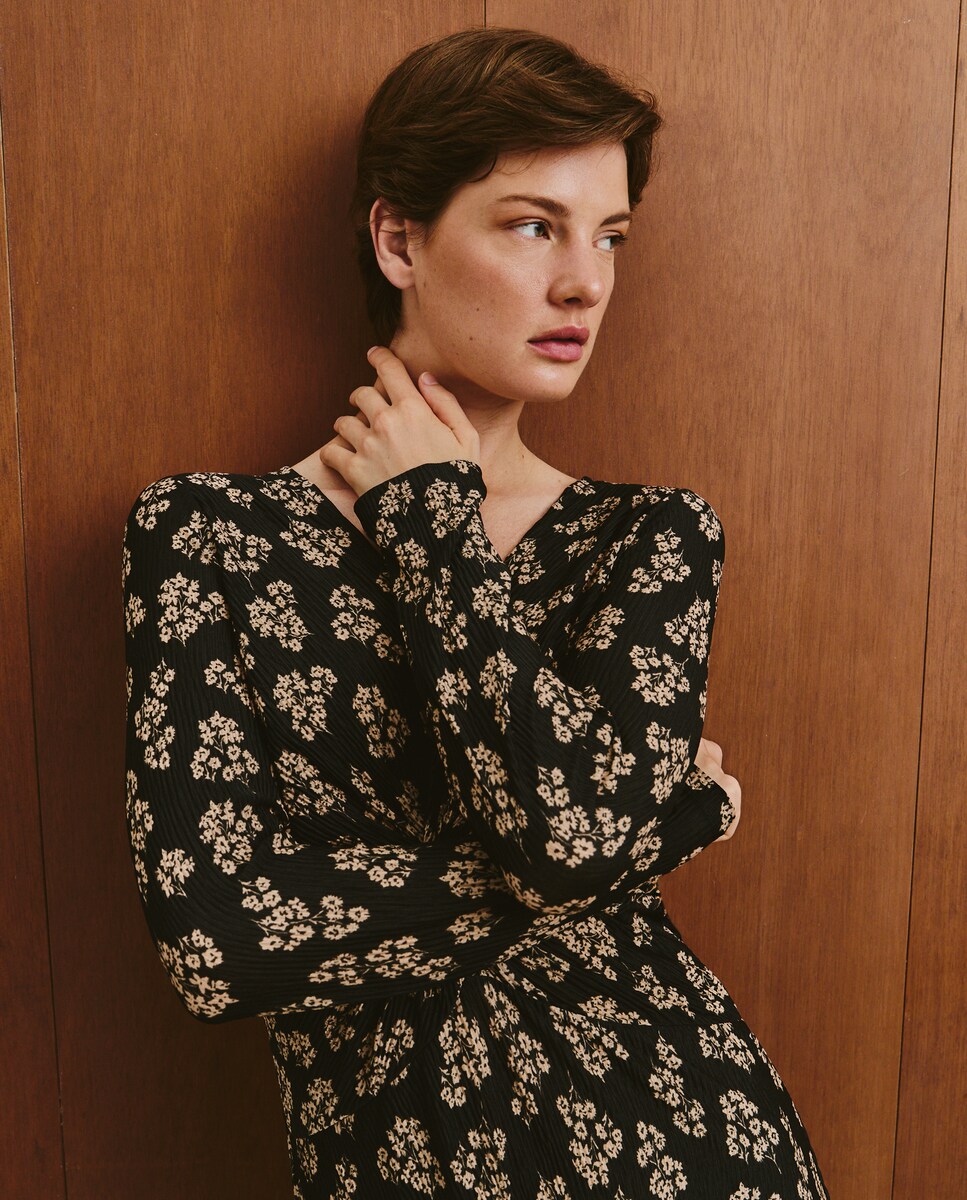 Vestido de Malha Estampado Preto-3