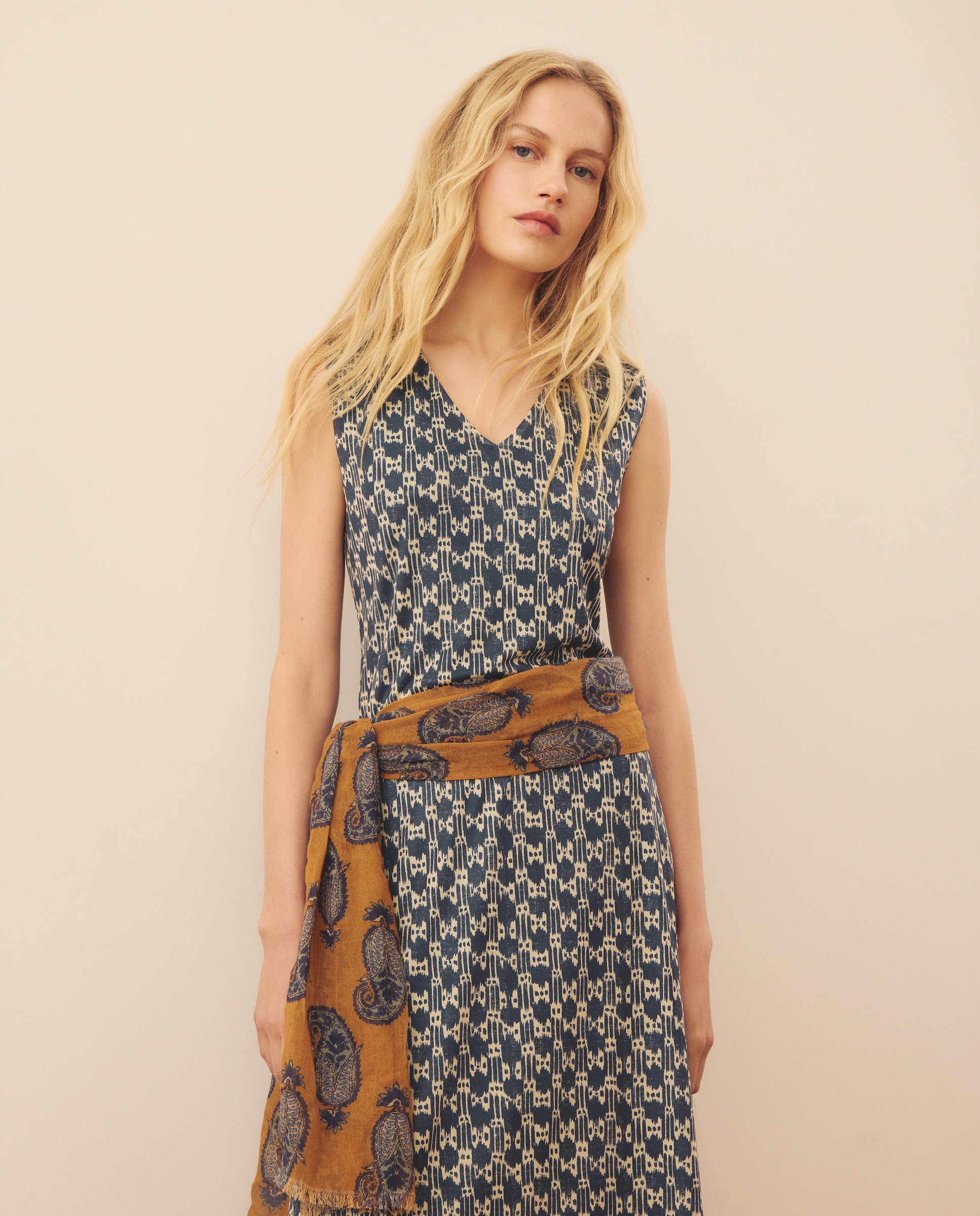 Vestido sin mangas de tul estampado - Southern Cotton - Azul marino Azul marino-1