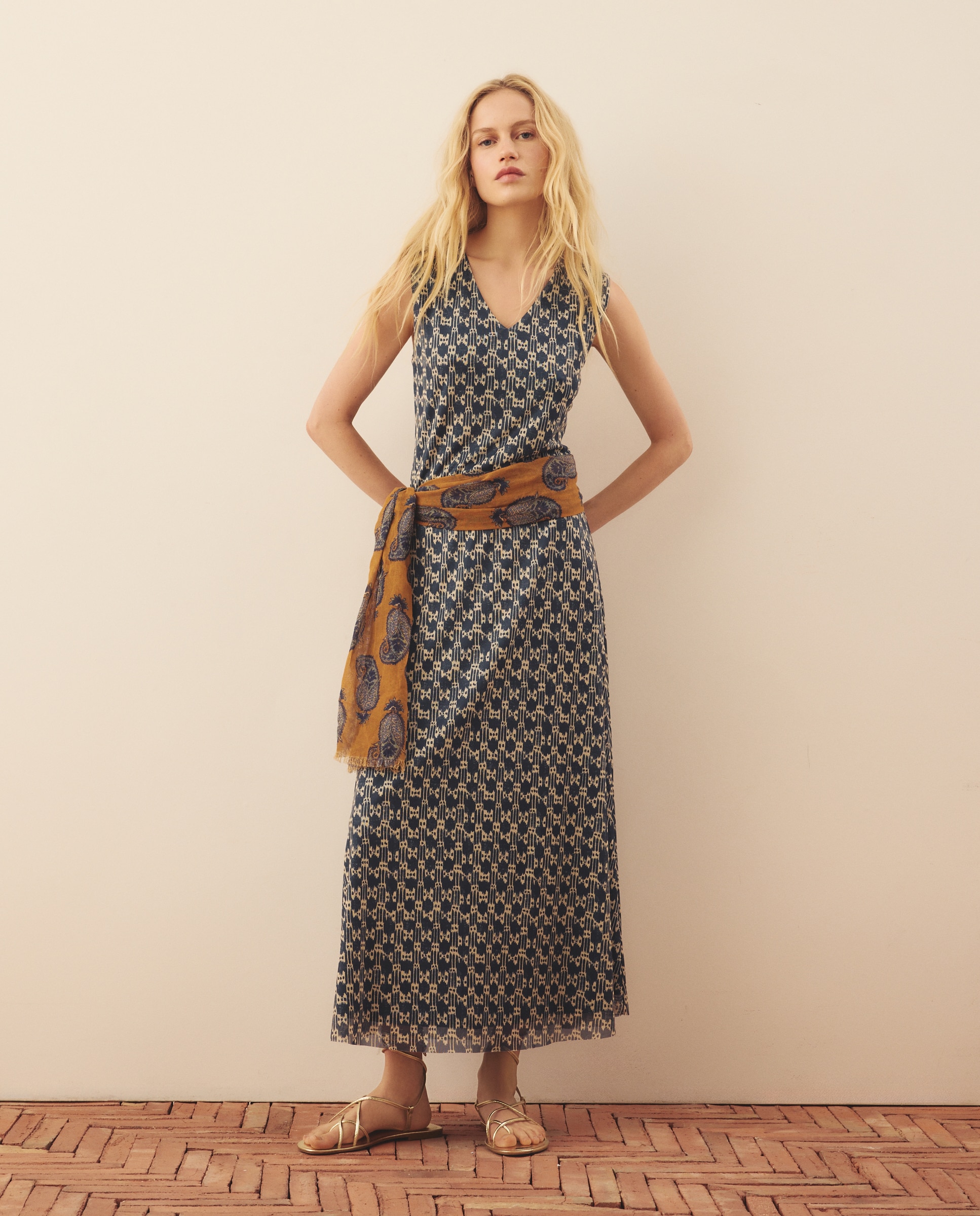 Vestido sin mangas de tul estampado - Southern Cotton - Azul marino Azul marino-2