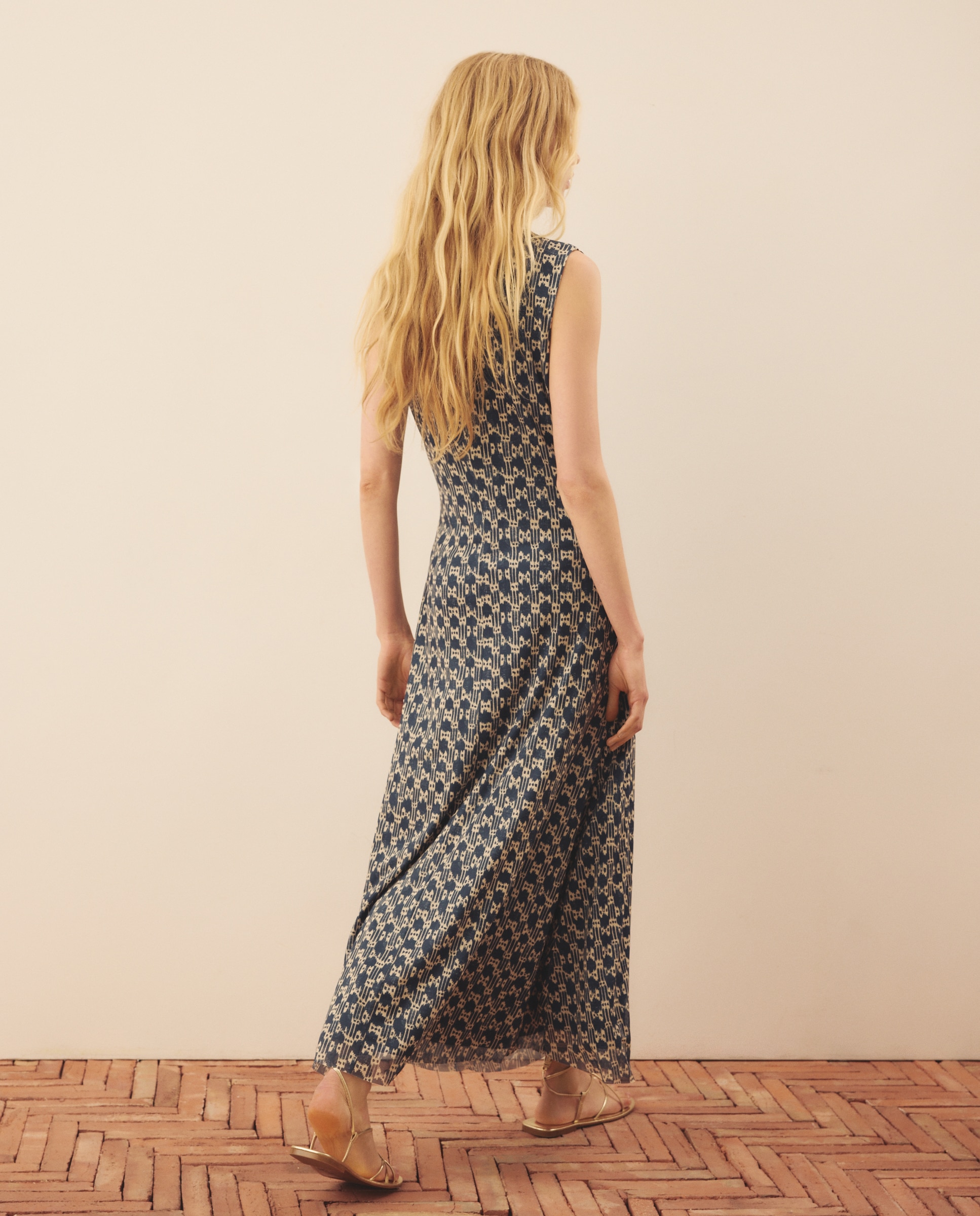Vestido sin mangas de tul estampado - Southern Cotton - Azul marino Azul marino-3