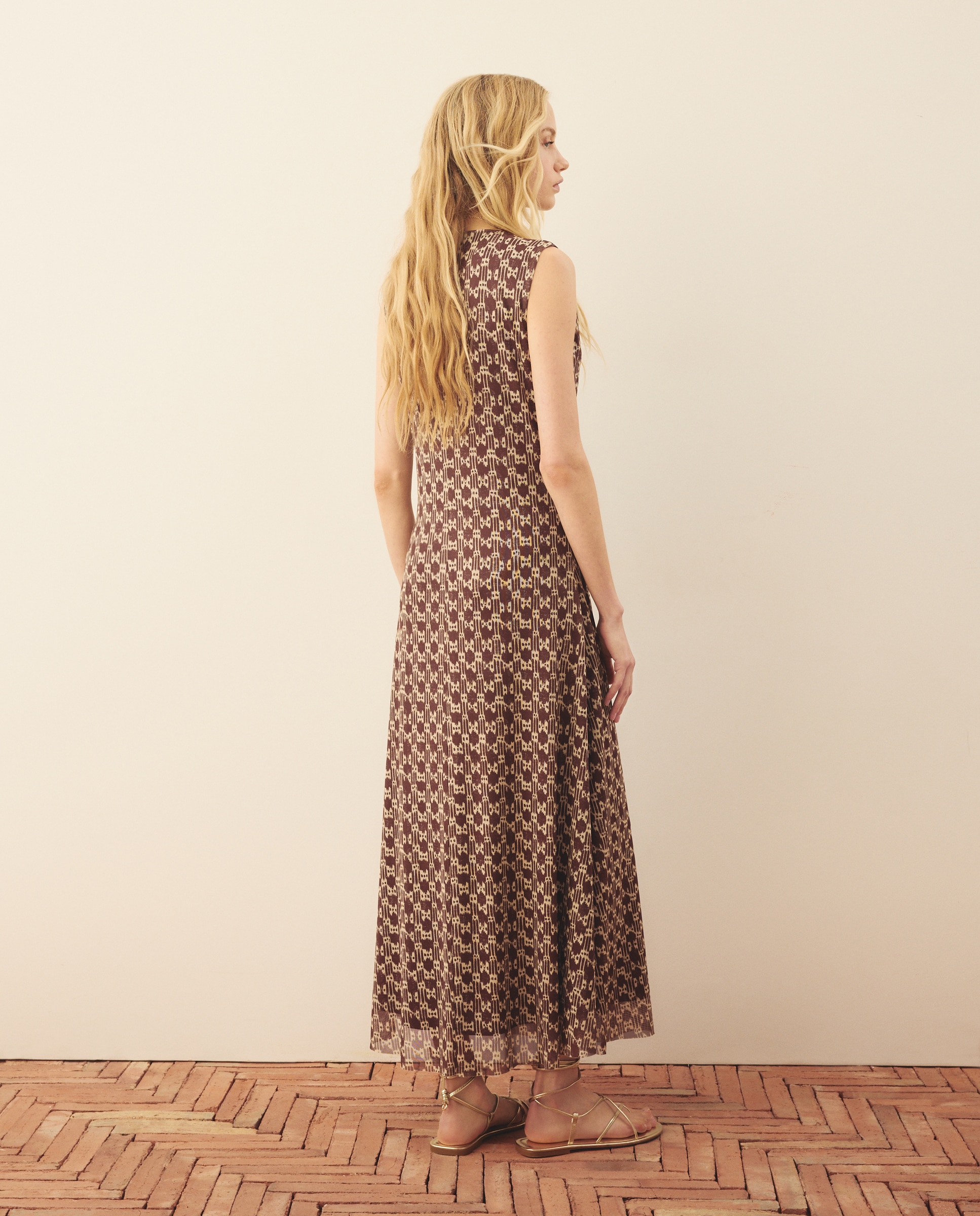 Vestido Sem Mangas de Tule Estampado Vermelho-3
