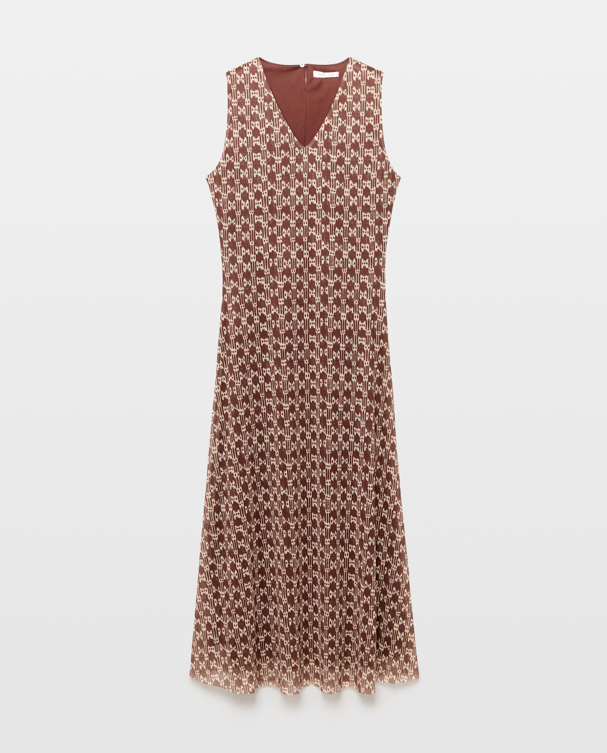 Vestido Sem Mangas de Tule Estampado Vermelho-5