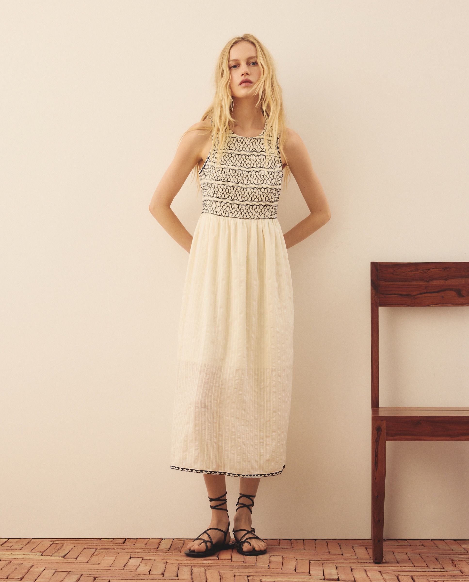 Vestido con goma de canilla - Southern Cotton - Blanco Blanco-1