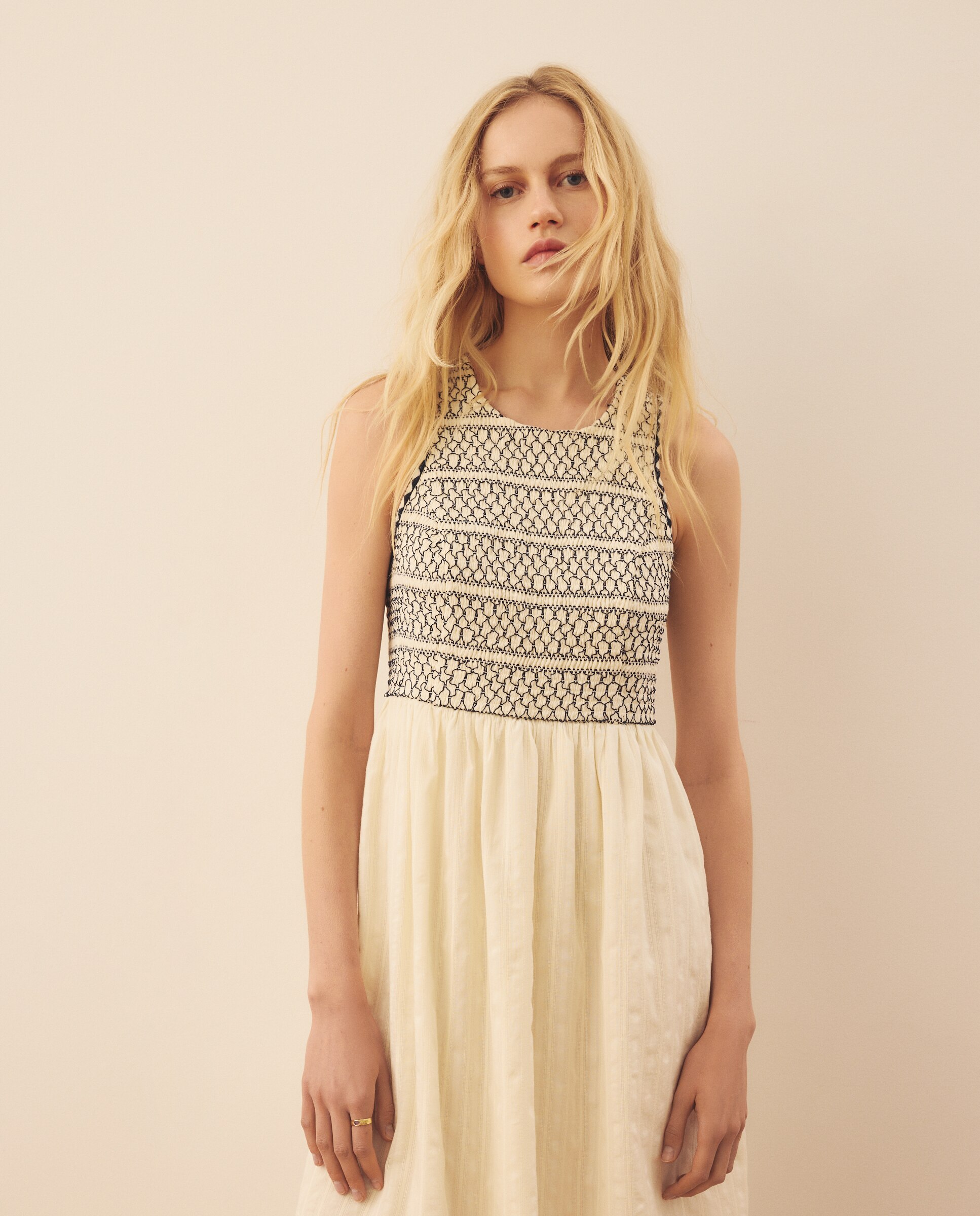 Vestido con goma de canilla - Southern Cotton - Blanco Blanco-2