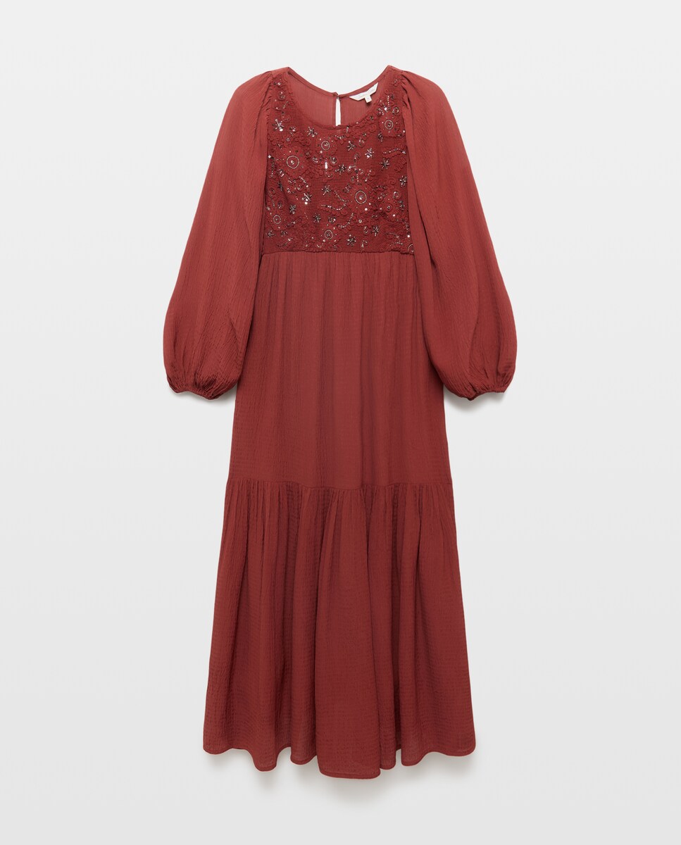 Imagen 0 de Vestido con pechera bordada Burdeos