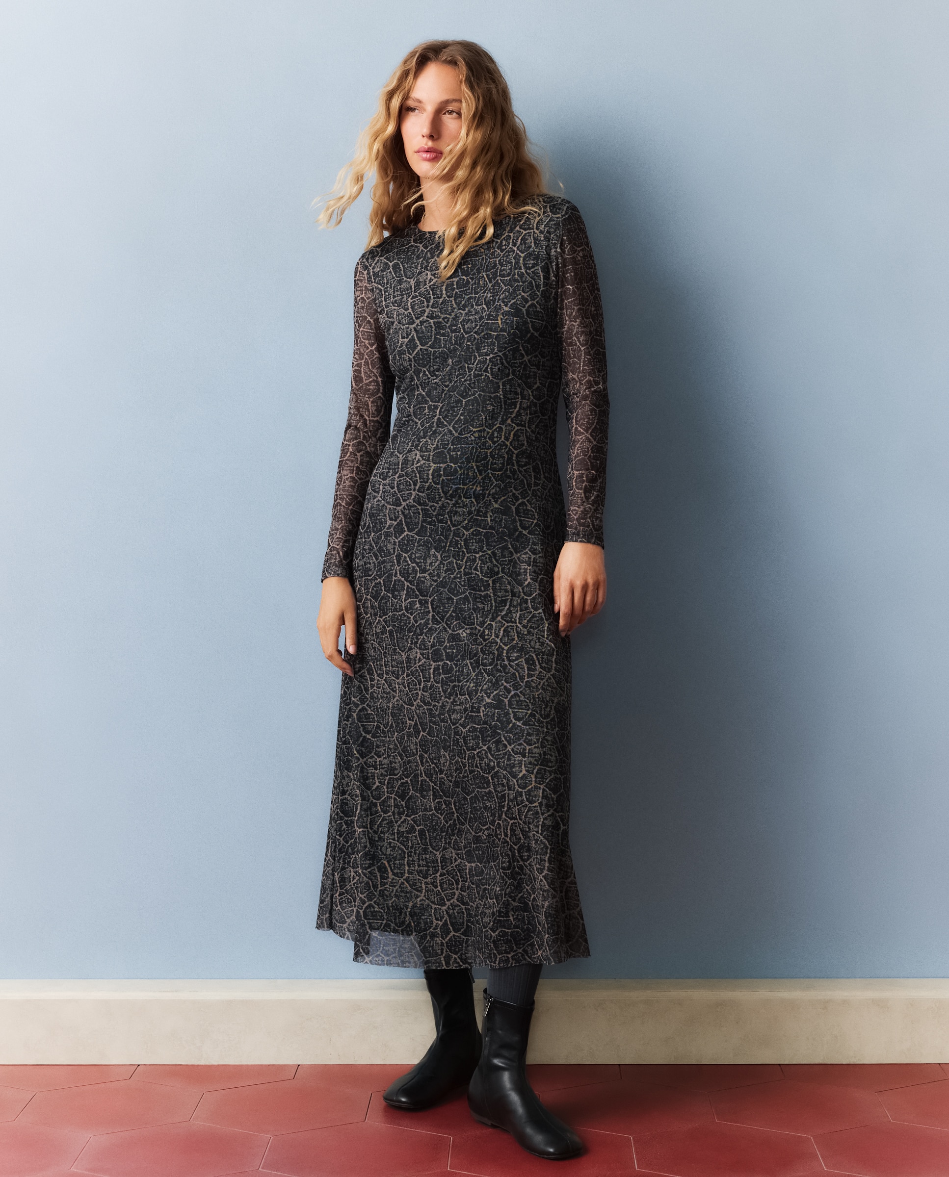 Vestido estampado tul - Southern Cotton - Negro Negro-2