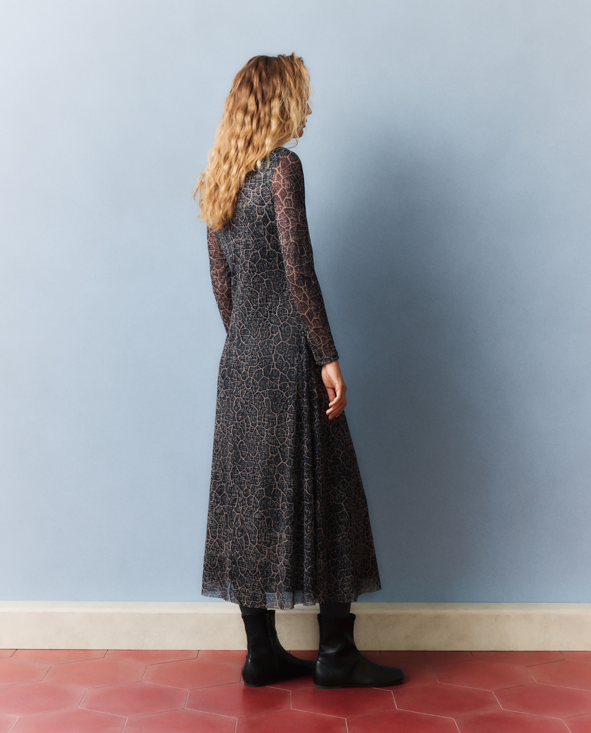 Vestido estampado tul - Southern Cotton - Negro Negro-3