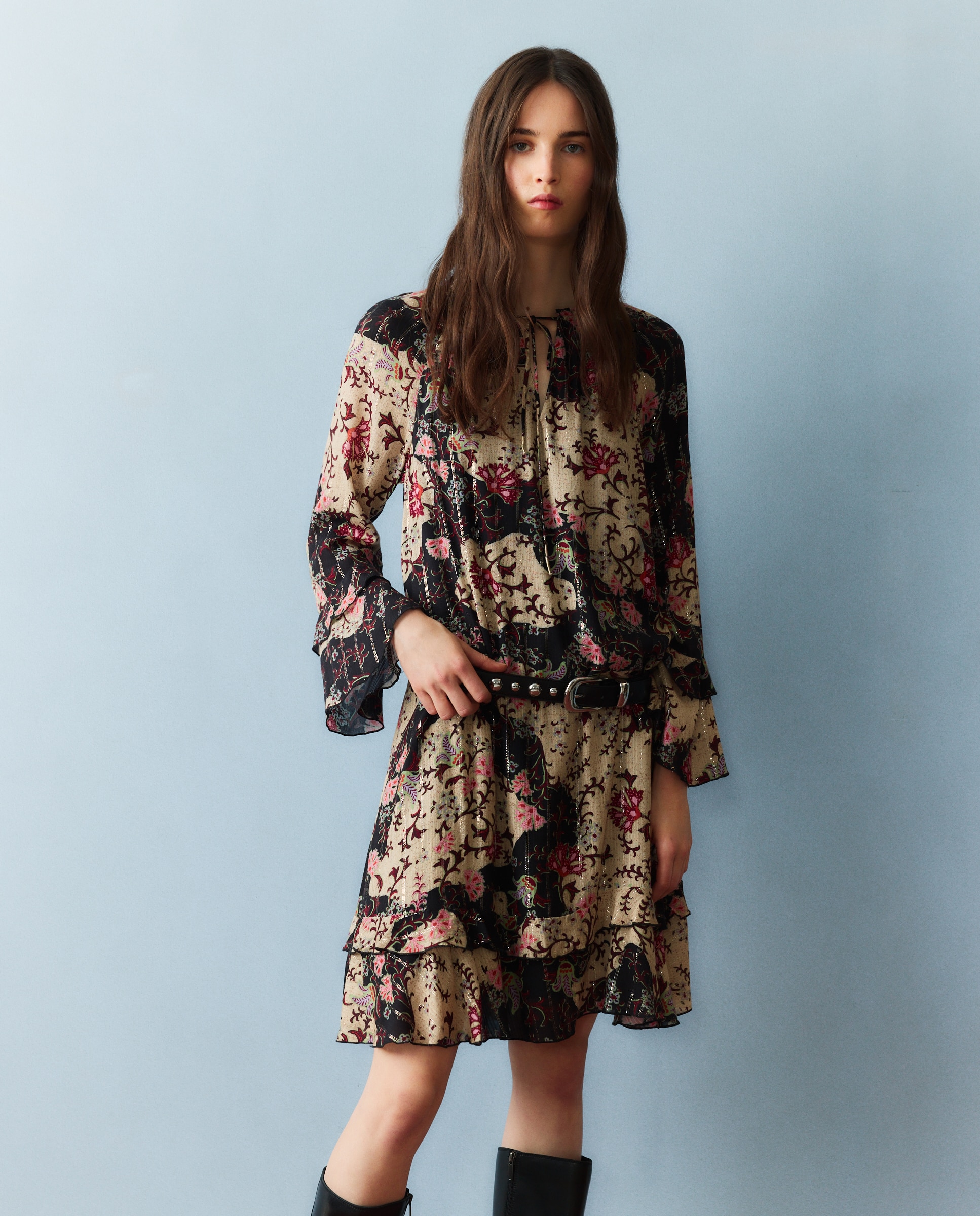 Imagen 1 de Vestido corto estampado lurex Negro