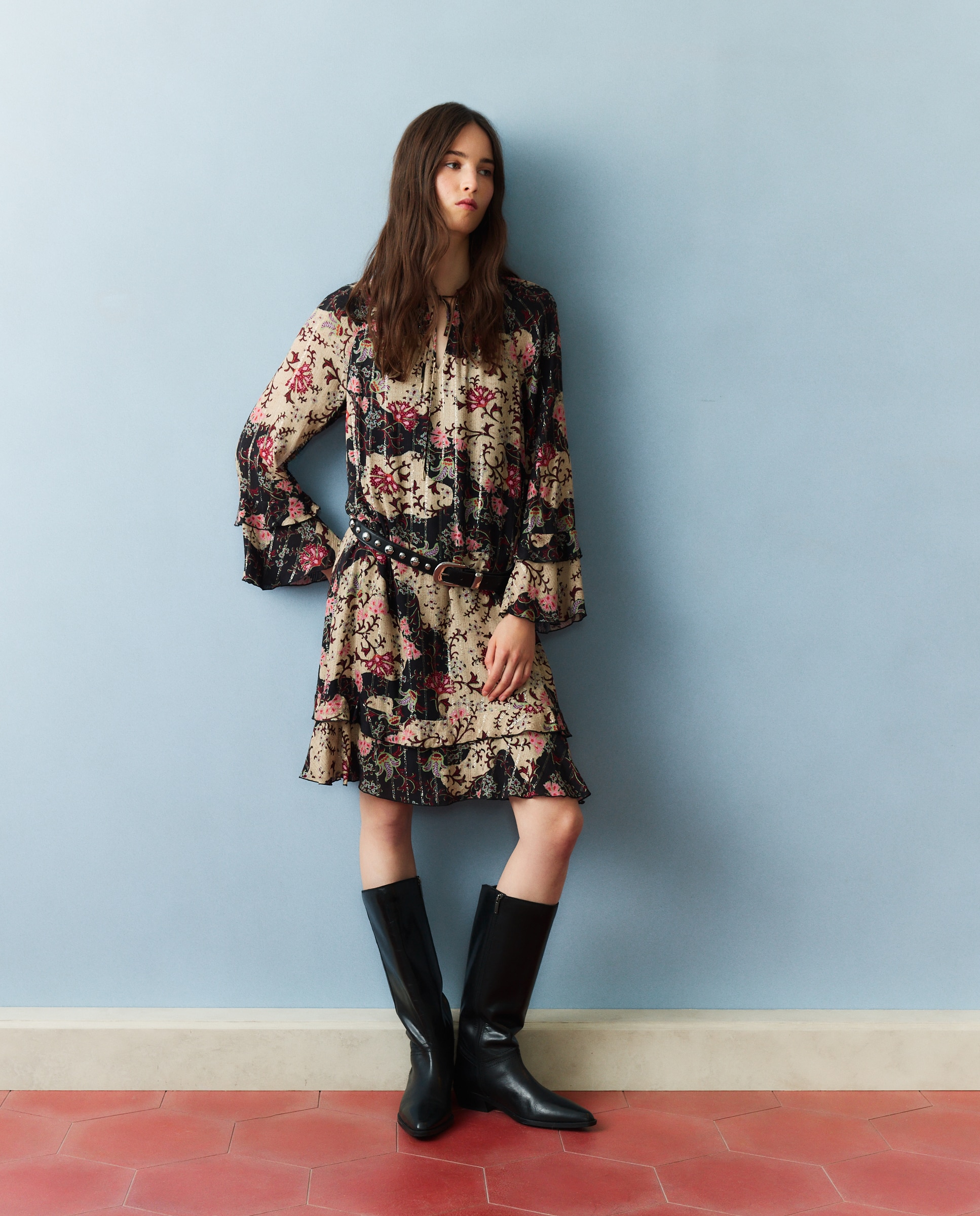 Imagen 2 de Vestido corto estampado lurex - Southern Cotton - Negro Negro