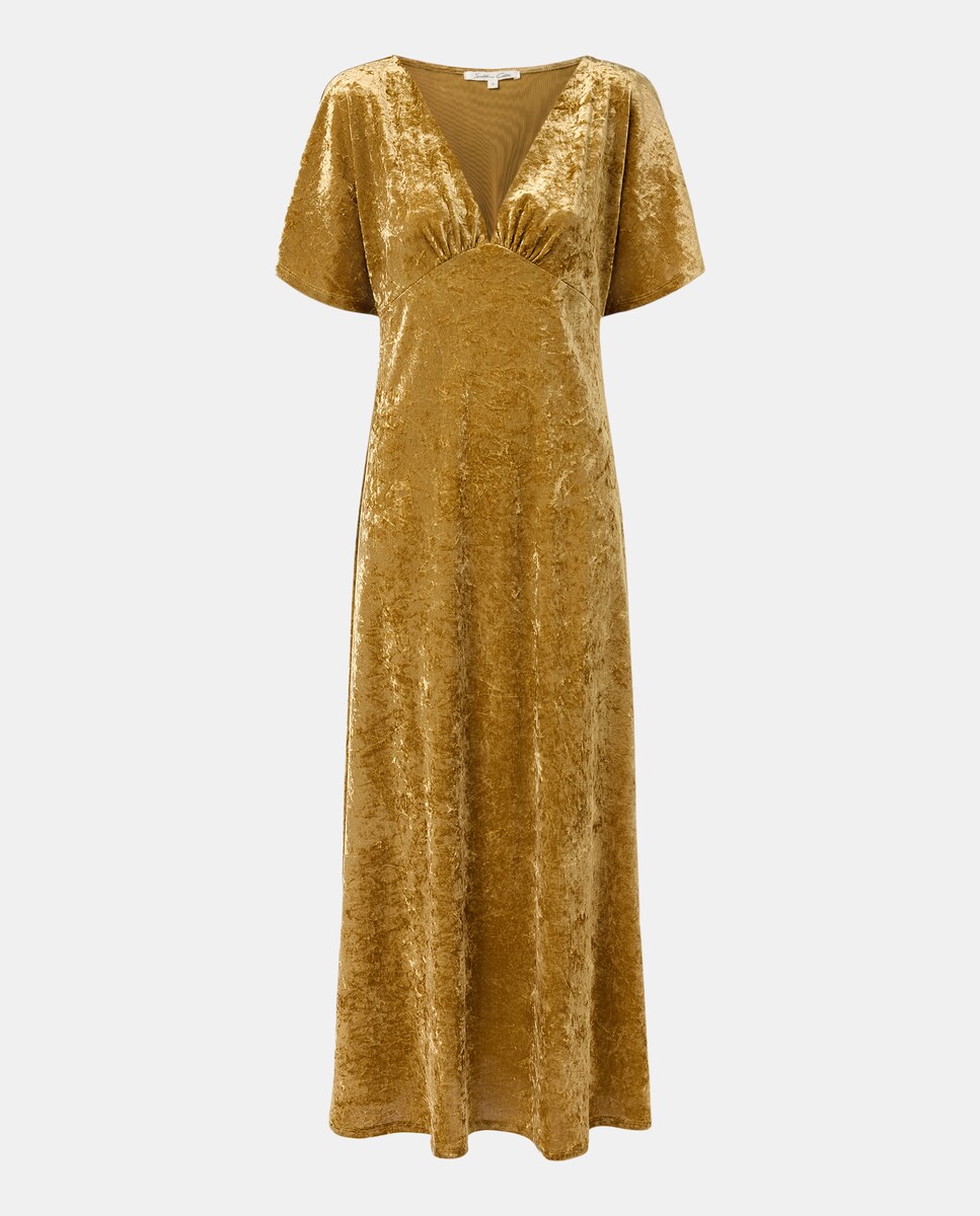 Vestido Liso de Veludo Mostarda-4