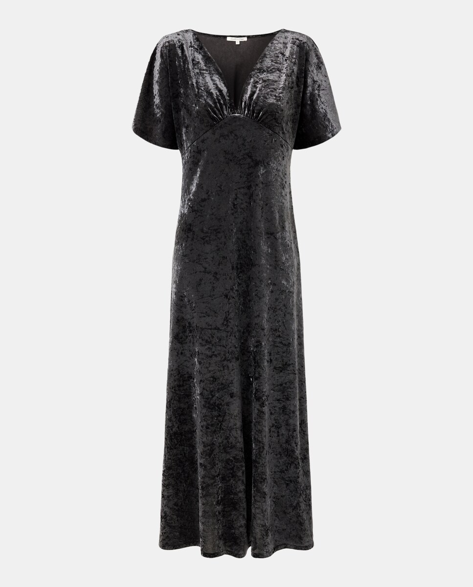 Vestido Liso de Veludo Chumbo-4