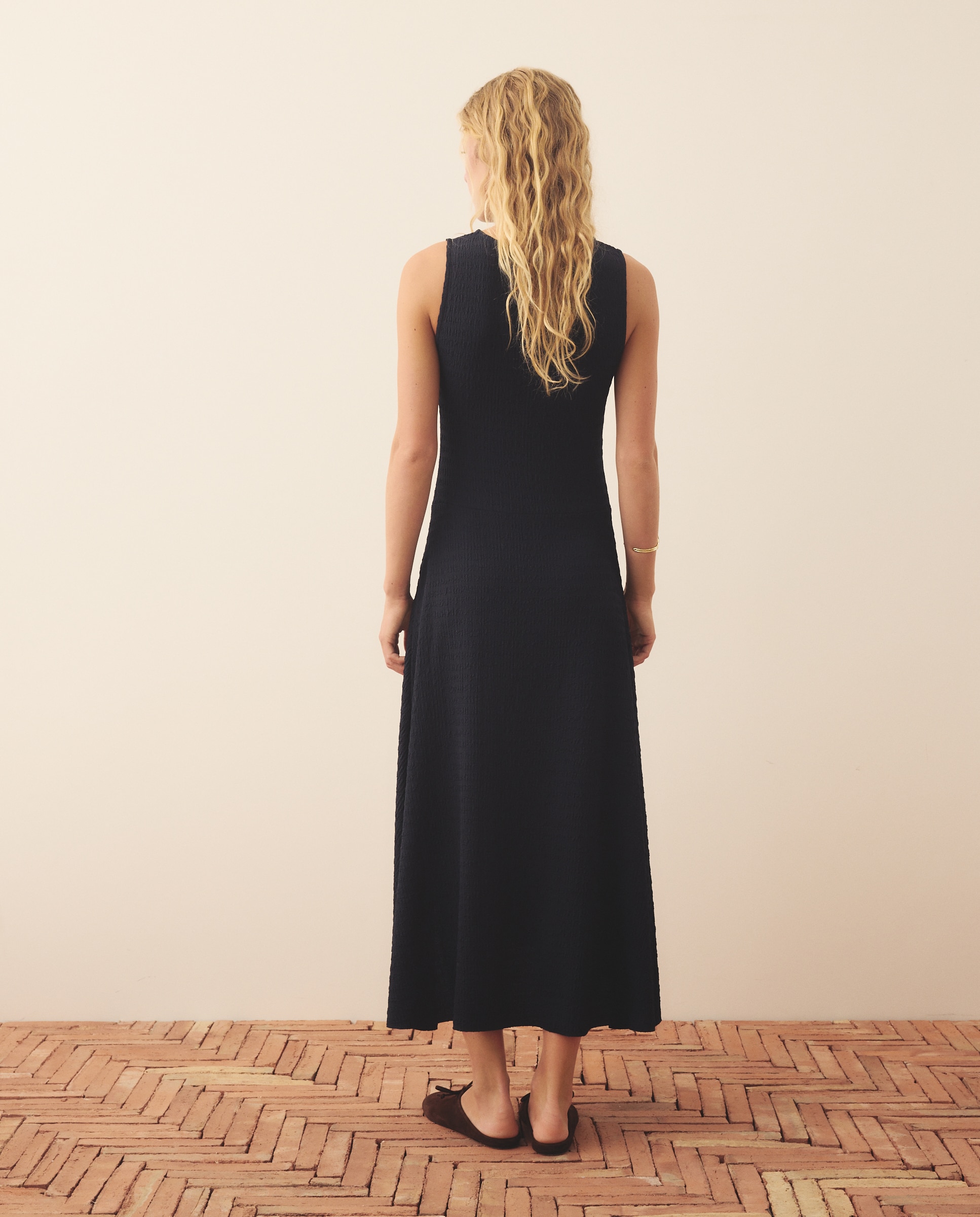 Vestido de punto gofrado - Southern Cotton - Azul marino Azul marino-4
