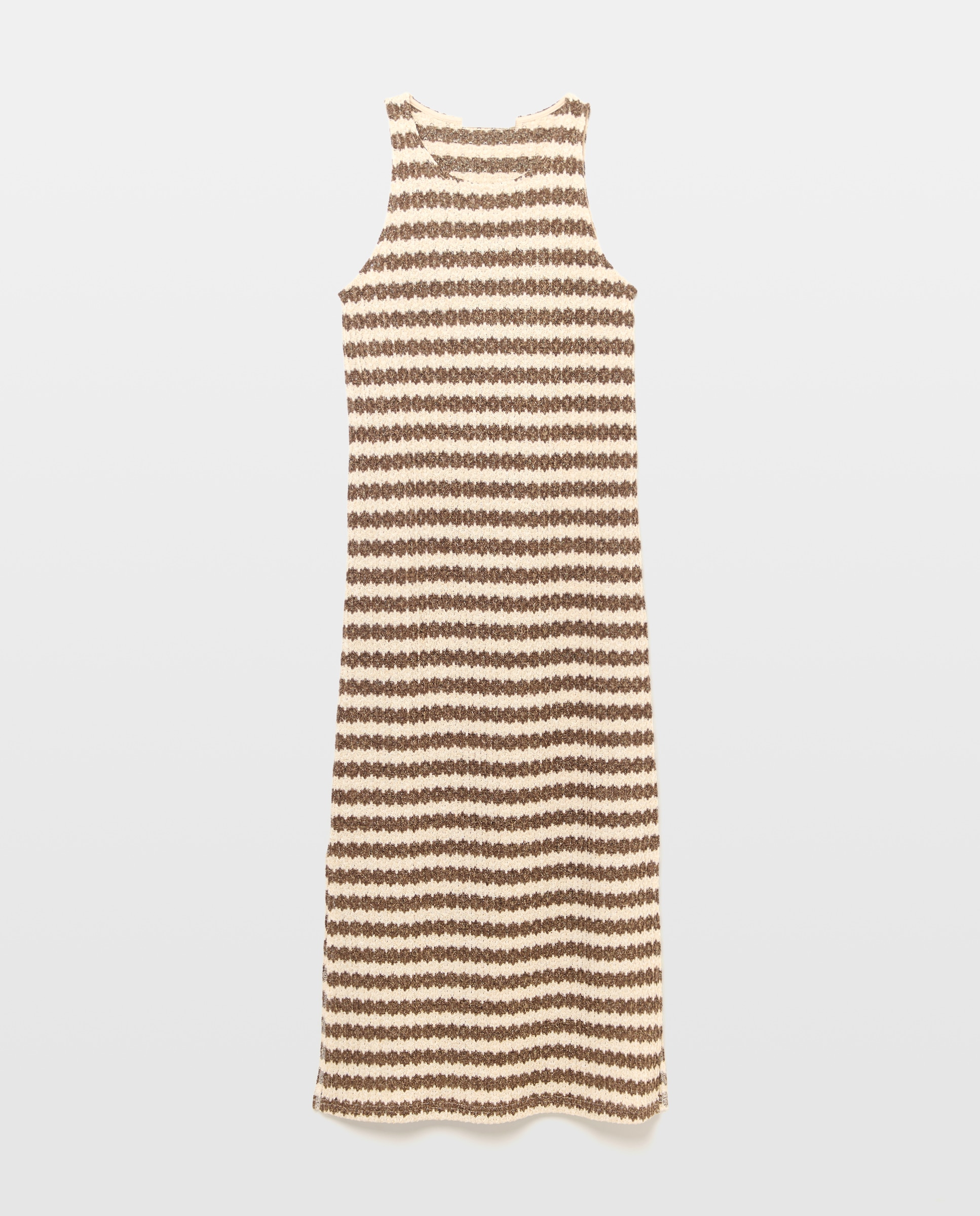 Vestido Cortado com Fio Metalizado Castanho-5