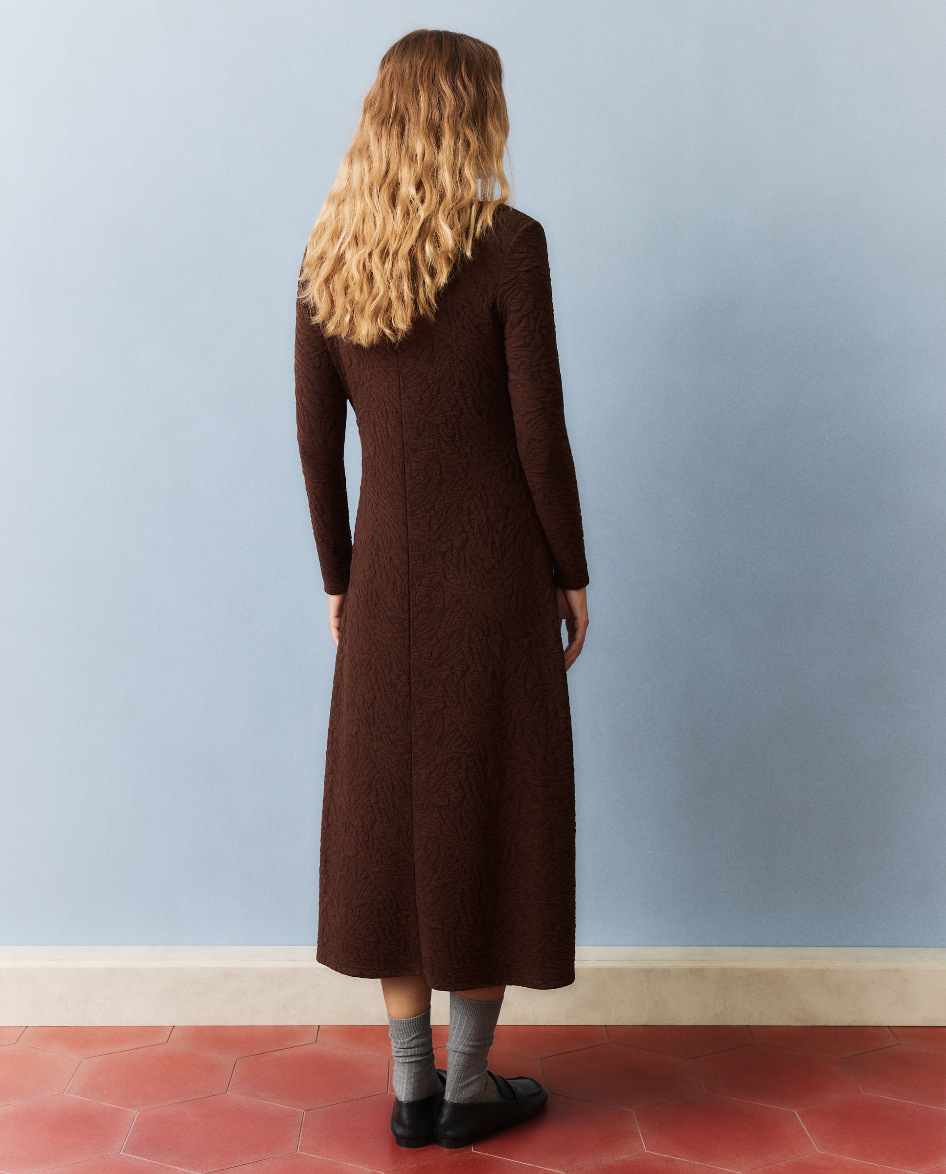 Vestido de punto texturado - Southern Cotton - Marrón Marrón-3