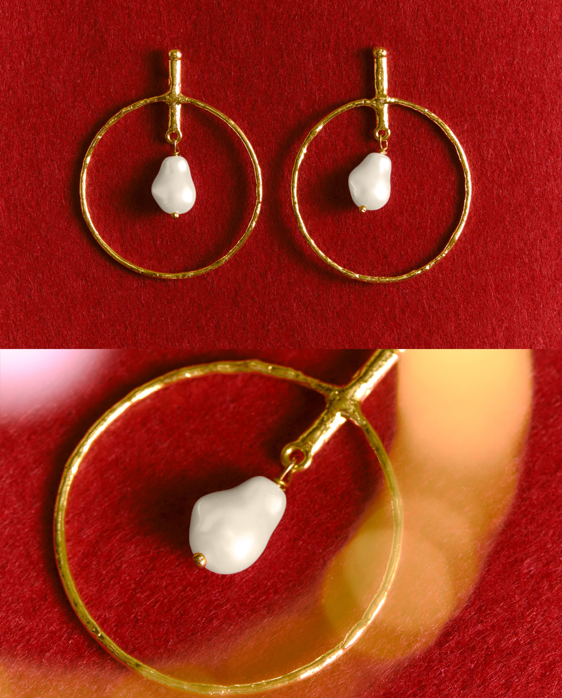 Brincos de Argola com Detalhe de Pérola 390 Ouro-3