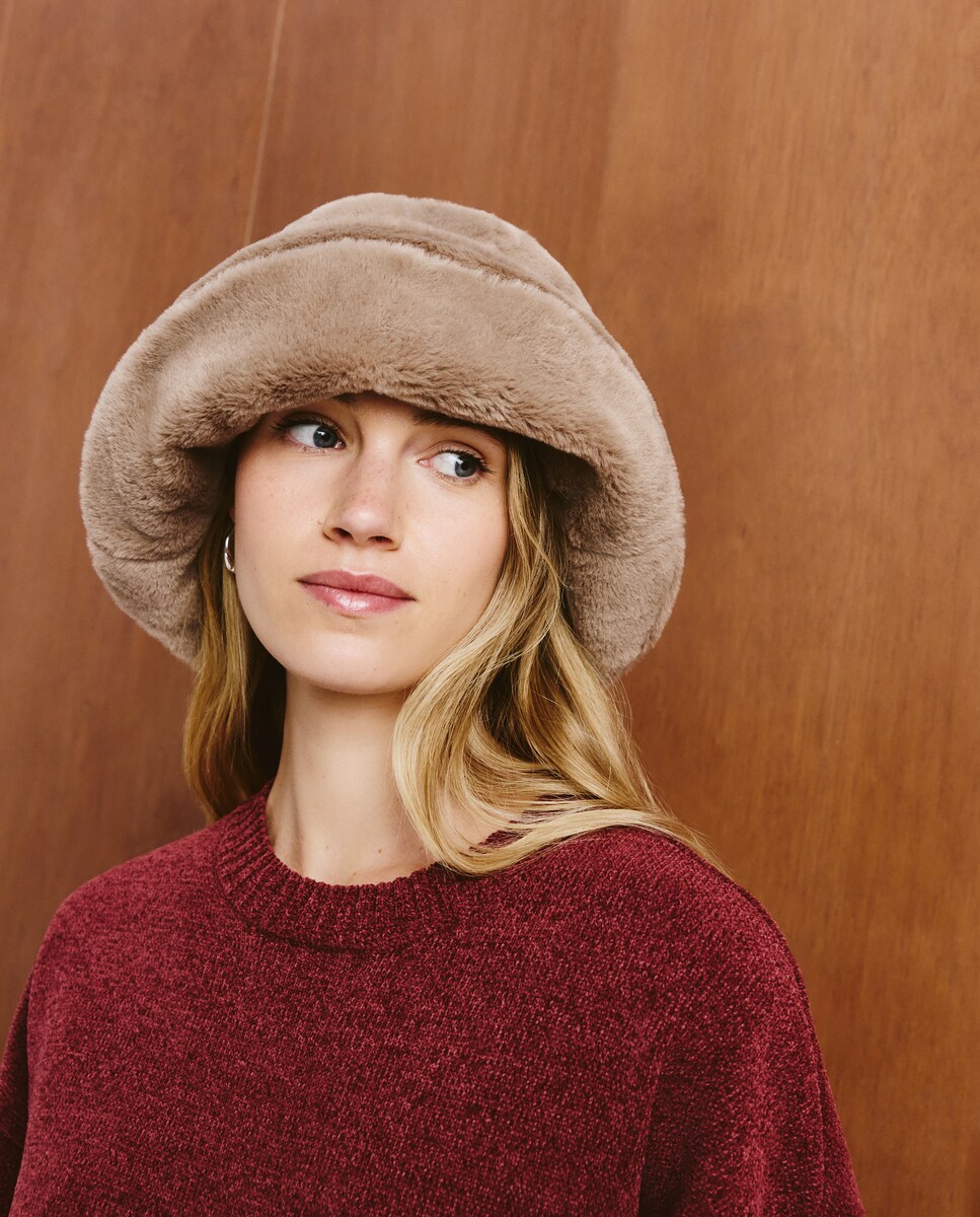 Gorro de Pelo de Cordeiro Vison Claro-3