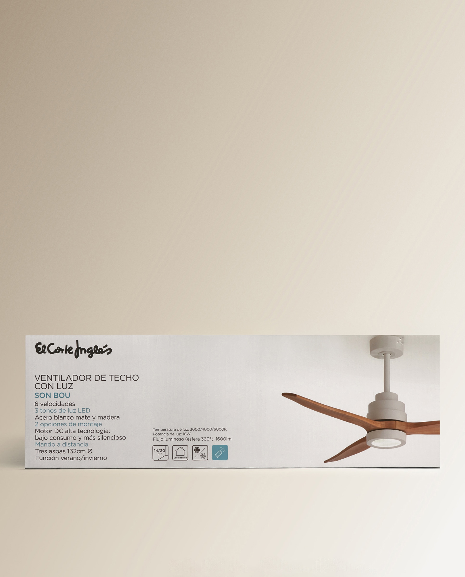 Ventoinha de Teto com Luz LED e Motor DC Son Bou - Branco/Madeira Branco-6