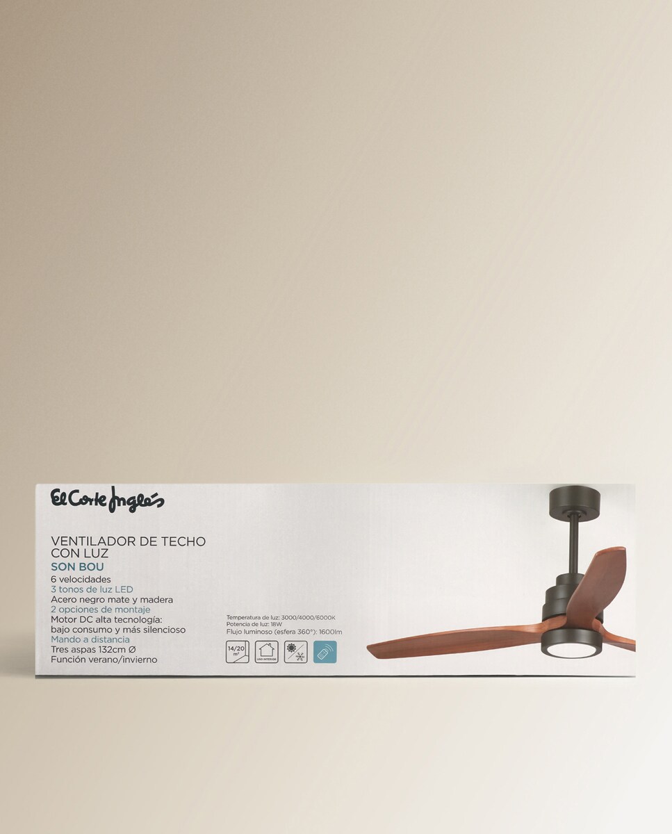 Ventilador de techo con luz LED y Motor DC Son Bou negro y madera El Corte Inglés Negro-6
