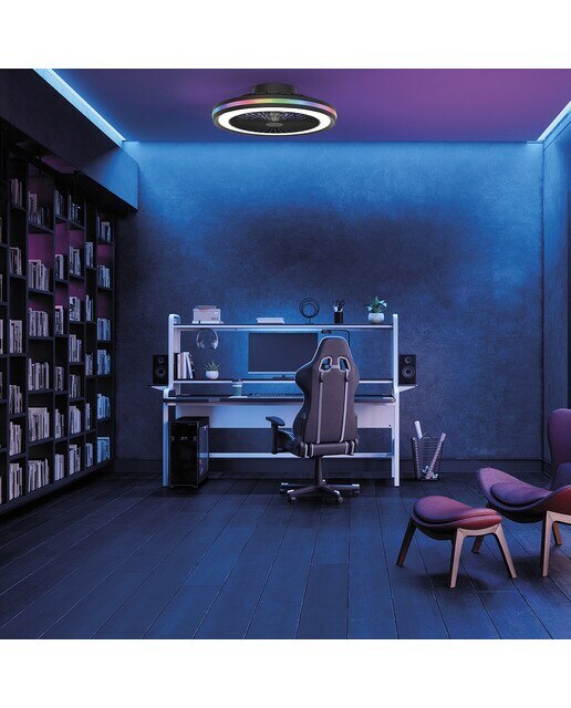 Ventoinha de Teto com Luz LED Gamer Motor DC - Preto Preto-2