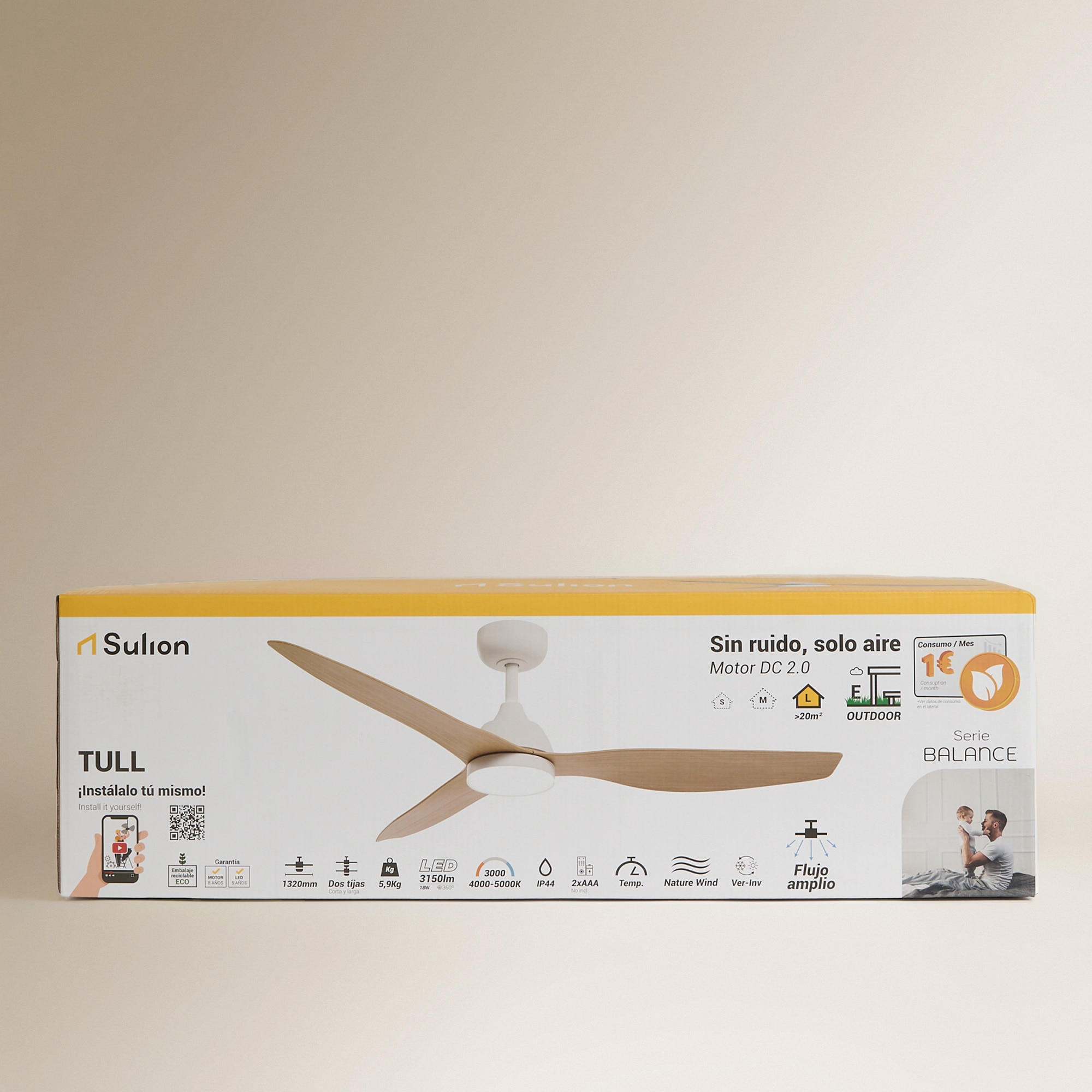 Ventoinha de Teto com Luz LED e Motor DC New Tull - Cru Natural-7