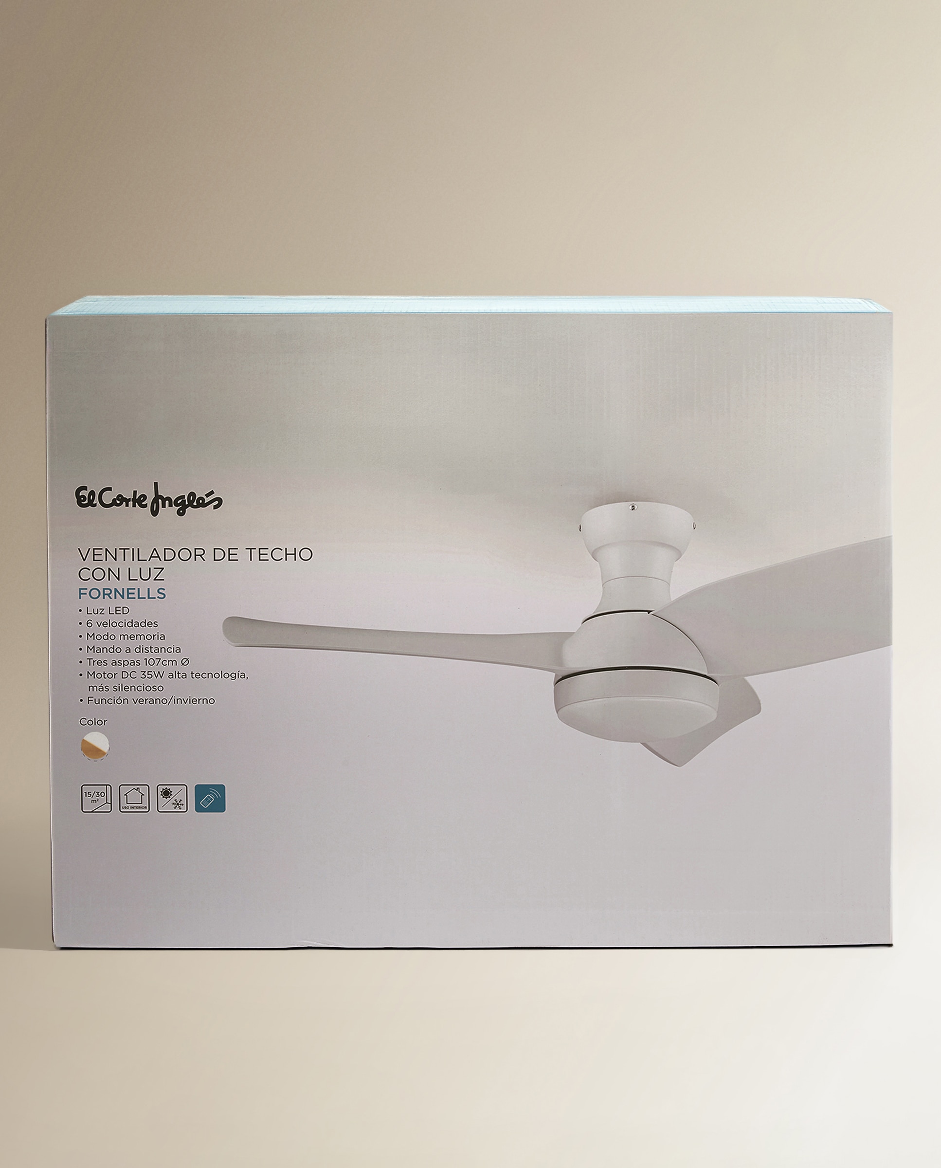 Ventoinha de Teto com Luz LED e Motor DC Fornells - Cru Natural-7