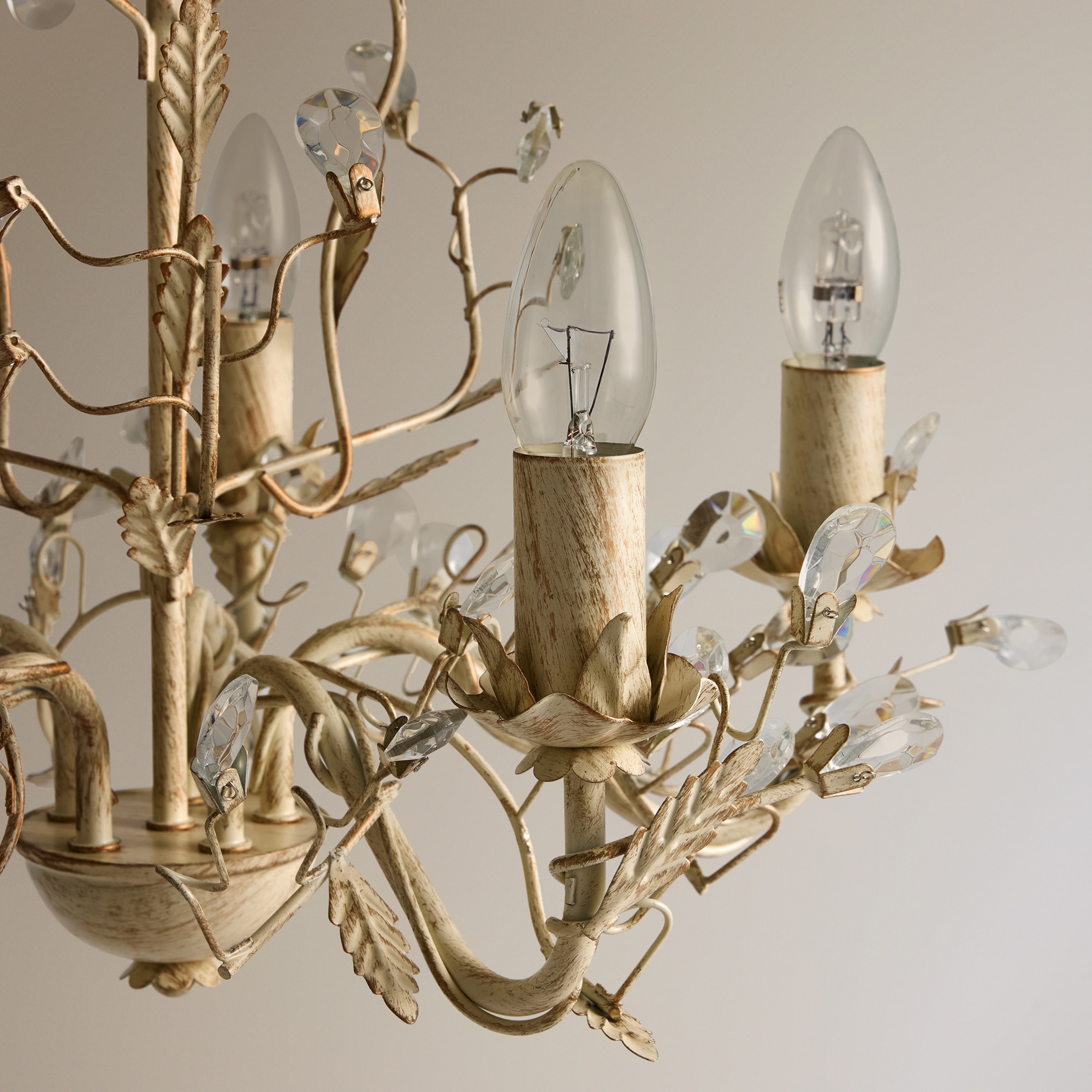 Candeeiro tipo candelabro de metal e cristal de 5 luzes Toscana Creme-4