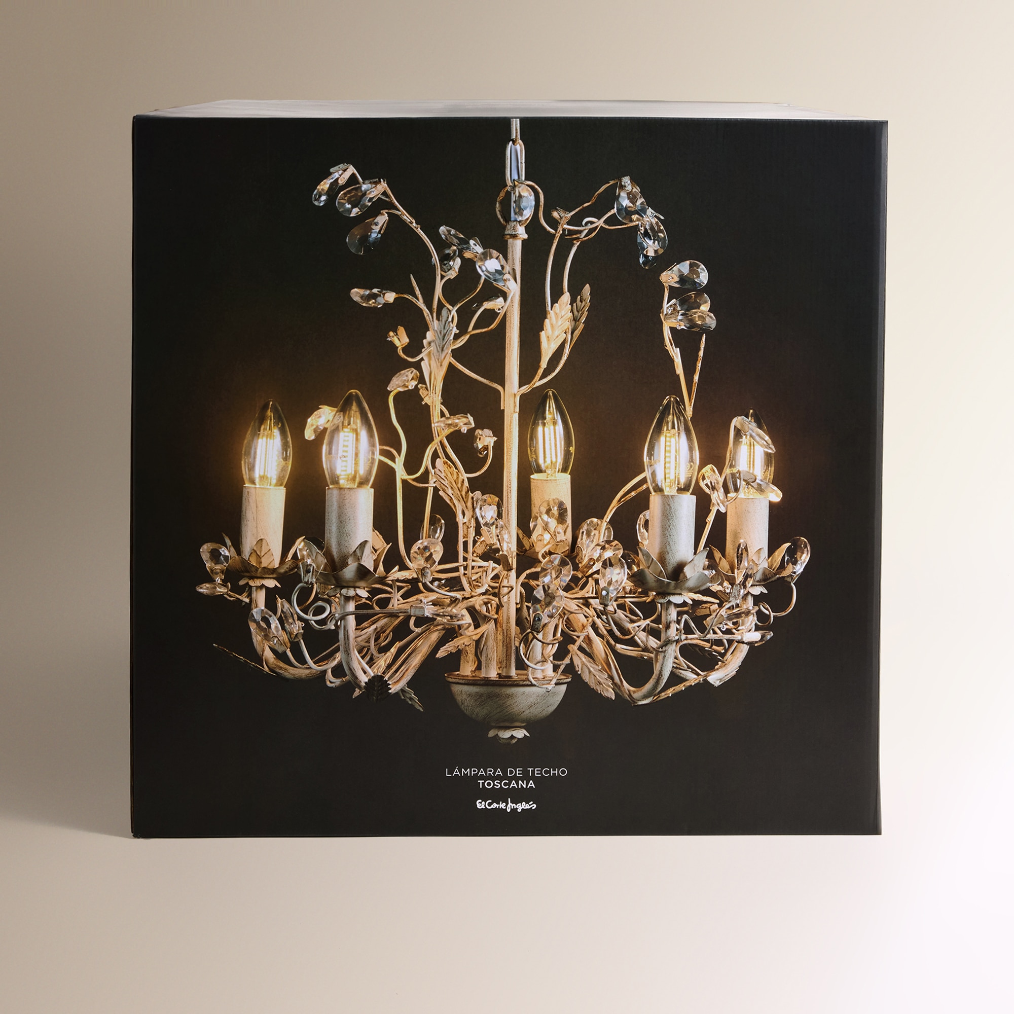 Candeeiro tipo candelabro de metal e cristal de 5 luzes Toscana Creme-6