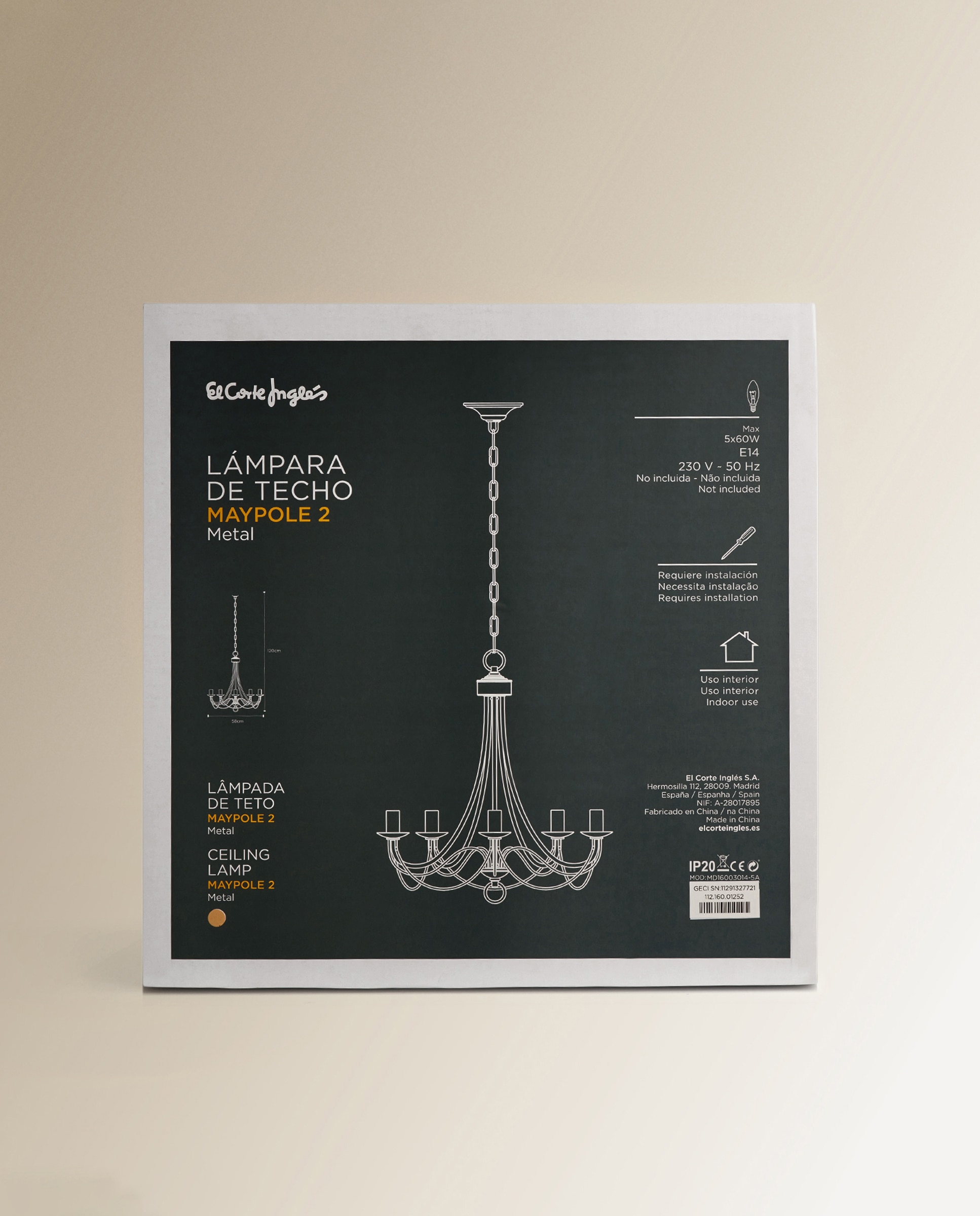 Candeeiro de tecto Maypole 2 El Corte Inglés Ouro envelhecido-6