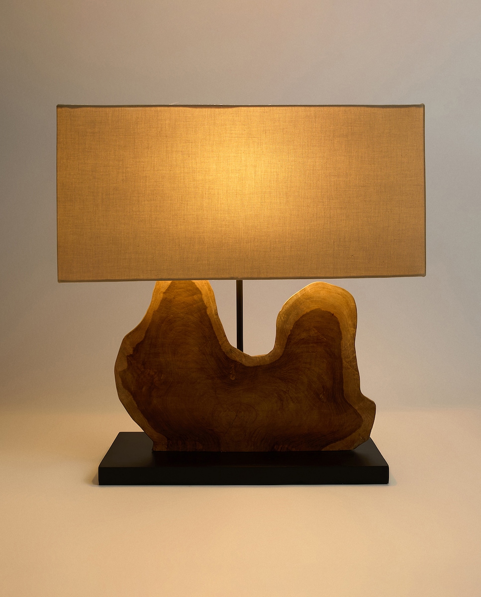 Candeeiro de Mesa de Madeira Raiz Castanho-3