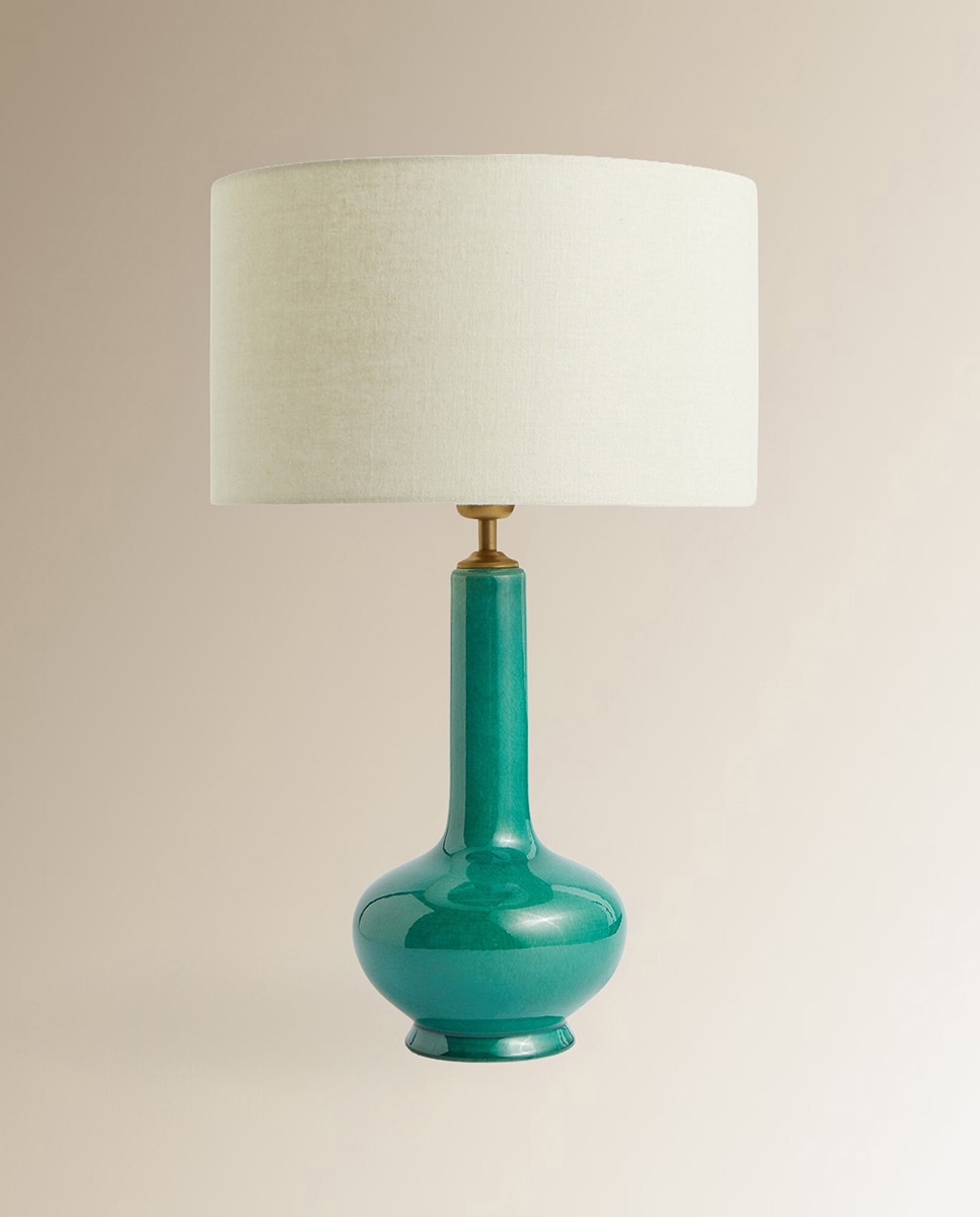 Lámpara de mesa Bell Verde + pantalla cilíndrica de lino Nîmes Crudo El Corte Inglés