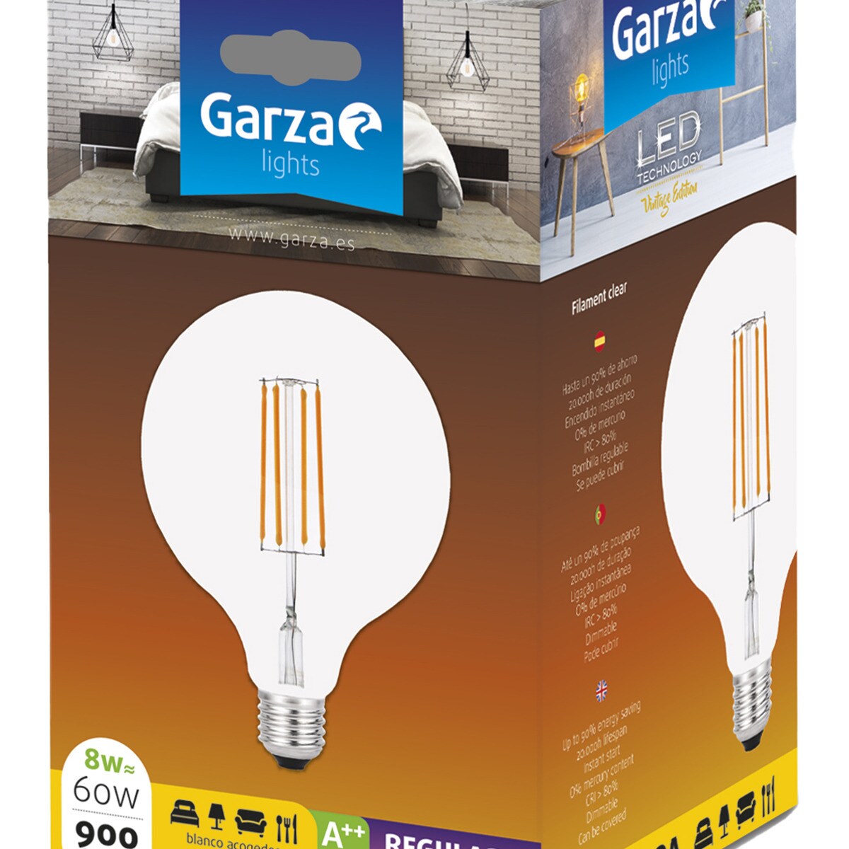 Lâmpada LED regulável Deco E27 8W Branco-2