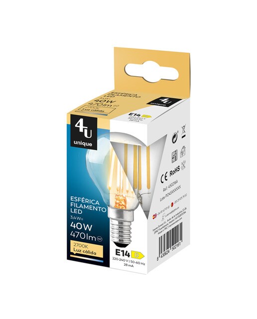 Lâmpada LED Filamentos Esférica E14 3,4 W 470 lm 2700 K 450216A 2
