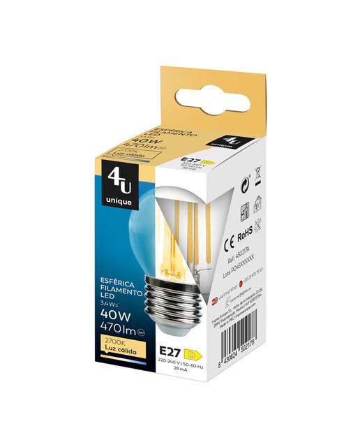 Lâmpada LED Filamentos Esférica E27 3,4 W 470 lm 2700 K 450217A 2